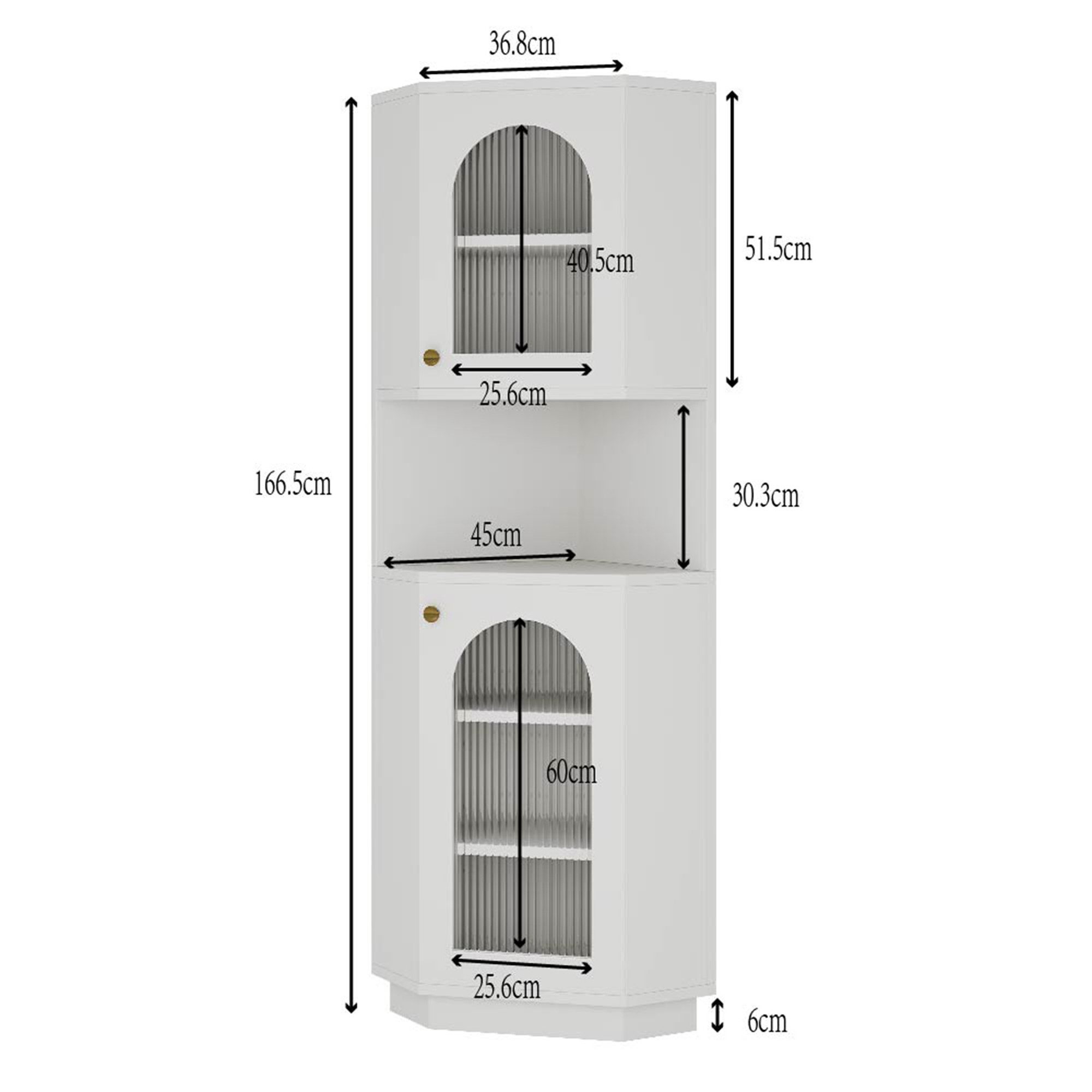 Flieks Badkommode Eckschrank mit LED-Beleuchtung Hochschrank (1 St., mit verstellbaren Einlegeböden, B45/H166,5 cm), Dreieckiger Badezimmerschrank mit 2 Glastür – Bild 4 von 5