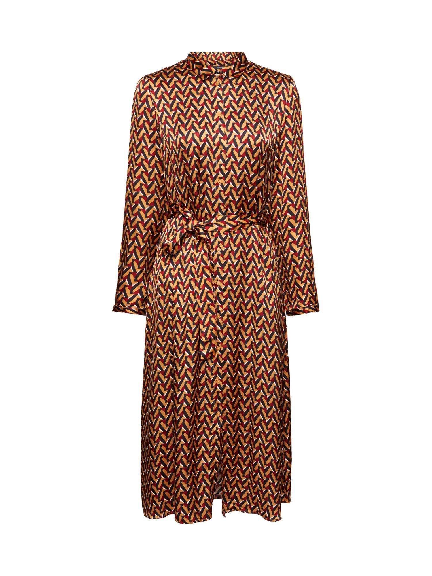 Esprit Collection Midikleid Satin-Kleid mit Muster und Bindegürtel