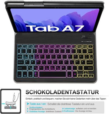 IVSO »Beleuchtete Tastatur Hülle für Samsung Galaxy Tab A7 10.4 2020, [Type-C QWERTZ Deutsches],« Tablet-Tastatur (Samsung Galaxy Tab A7 T505/T500/T507 10.4 Tastatur Hülle, Schutzhülle mit Abnehmbar Tastatur, Schwarz)