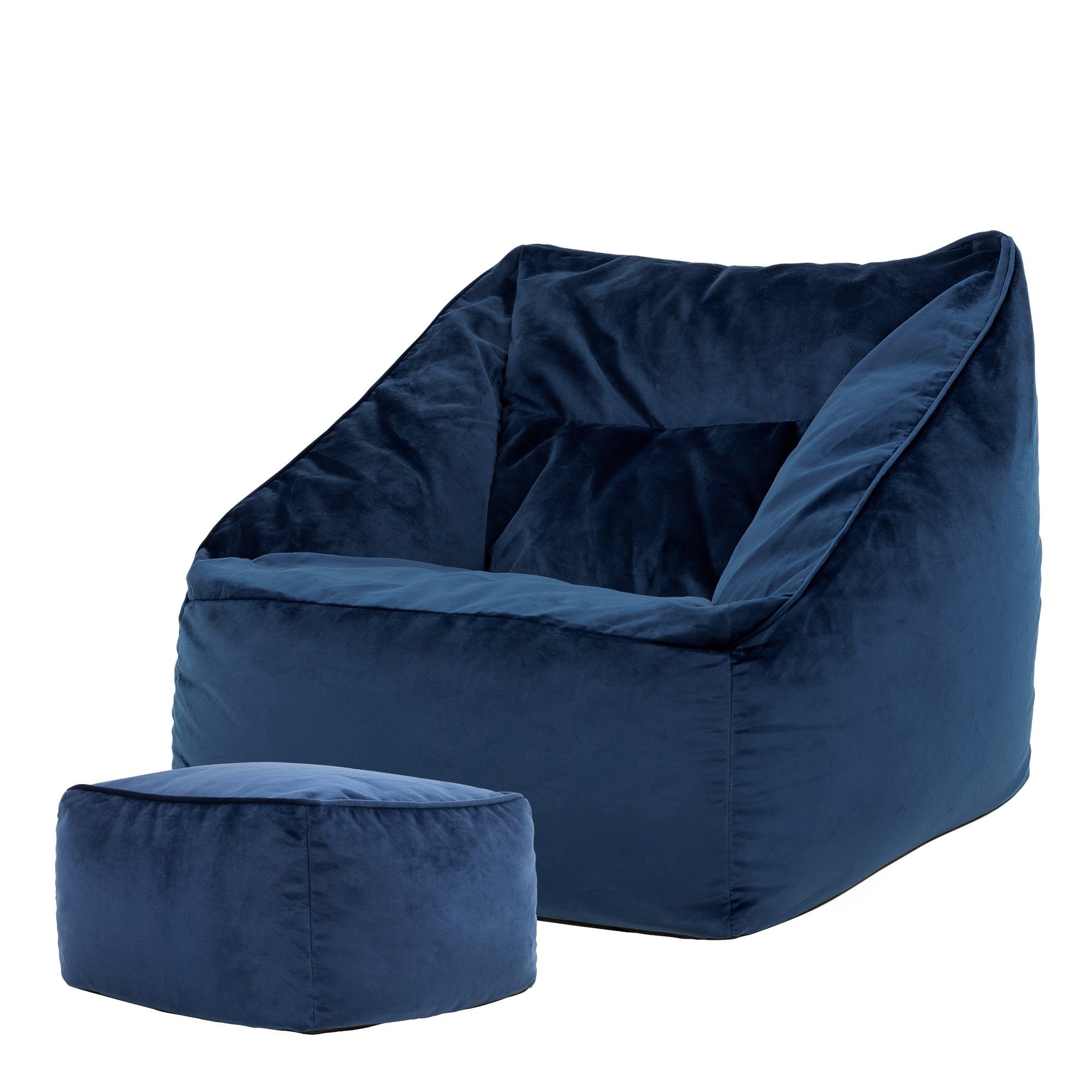 icon Sitzsack Riesen Sitzsack Sessel aus Plüschsamt „Natalia“ mit Sitzpouf navyblau