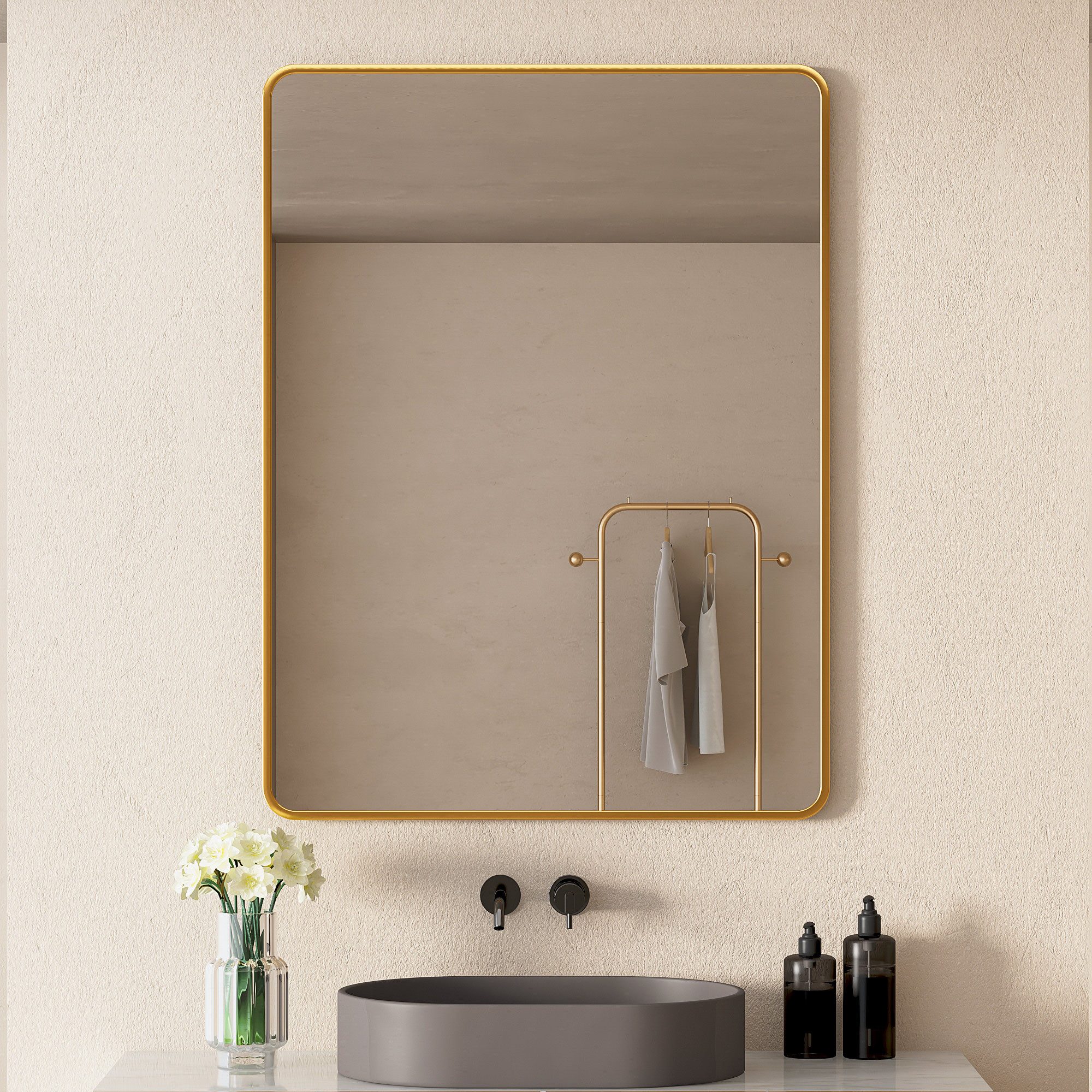 Hopibath Spiegel Gold Spiegel Badezimmer Badspiegel ohne beleuchtung (Rechteckig, 80x60, 70x50, 60x40), Alurahmen, 5mm Glas, Vertikal und Horizontal möglich