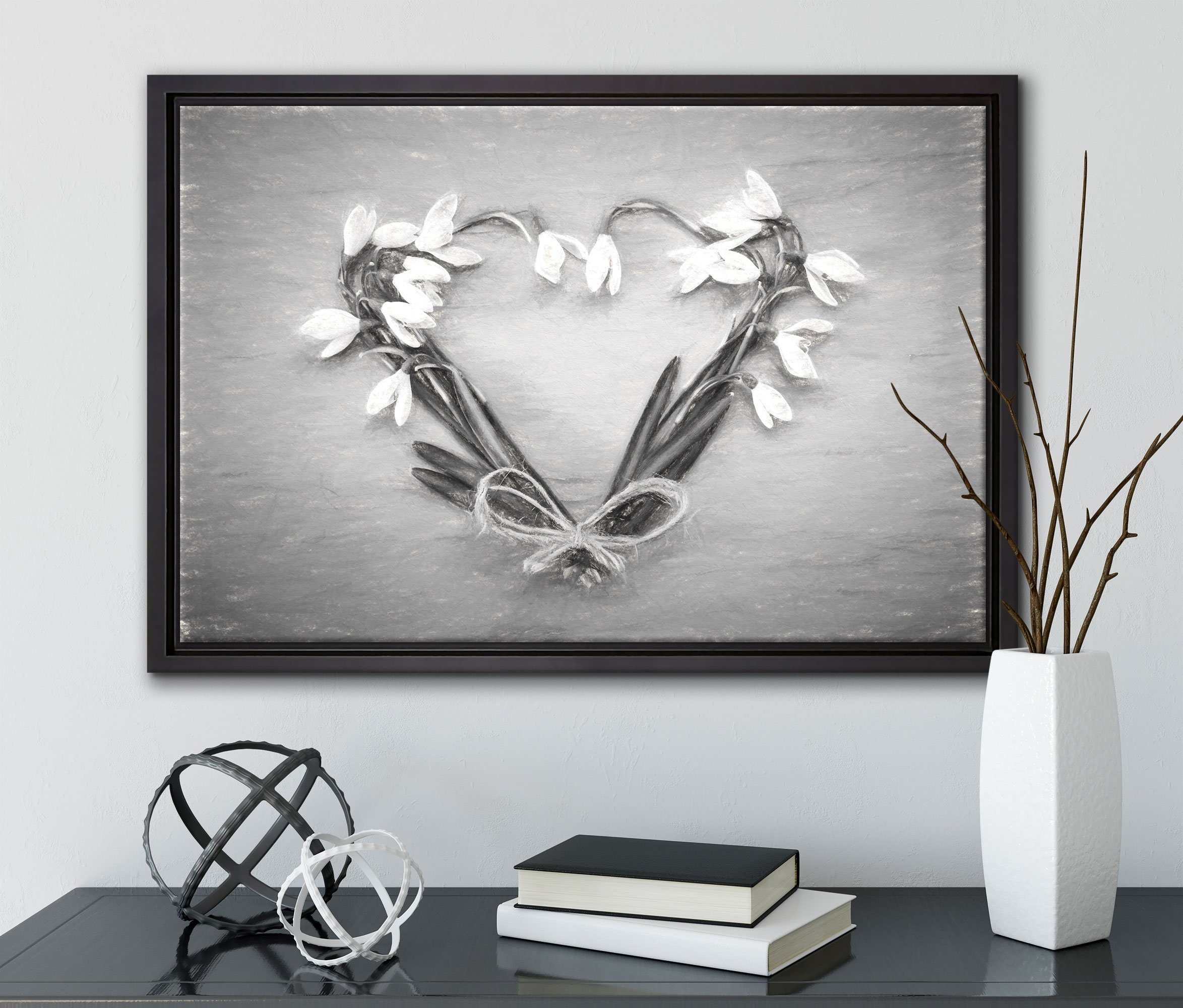 Blumen Schattenfugen-Bilderrahmen inkl. Leinwandbild Leinwandbild bespannt, Kunst, Wanddekoration gefasst, aus fertig einem Zackenaufhänger Herz St), in (1 Pixxprint