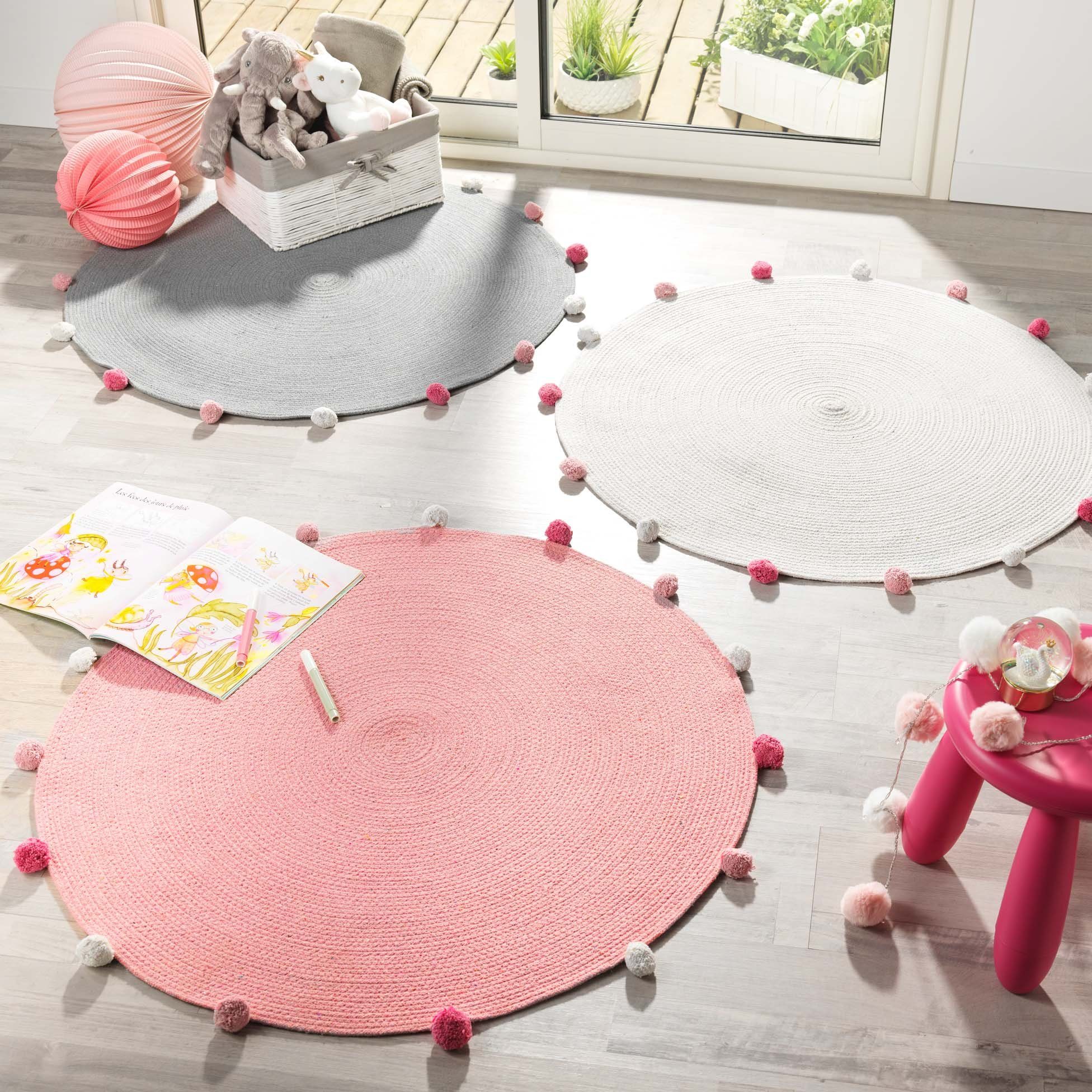 Douceur d'intérieur Kinderteppich Kinderteppich mit Pompons POMPOMPARTY, rund, Ø 90 cm