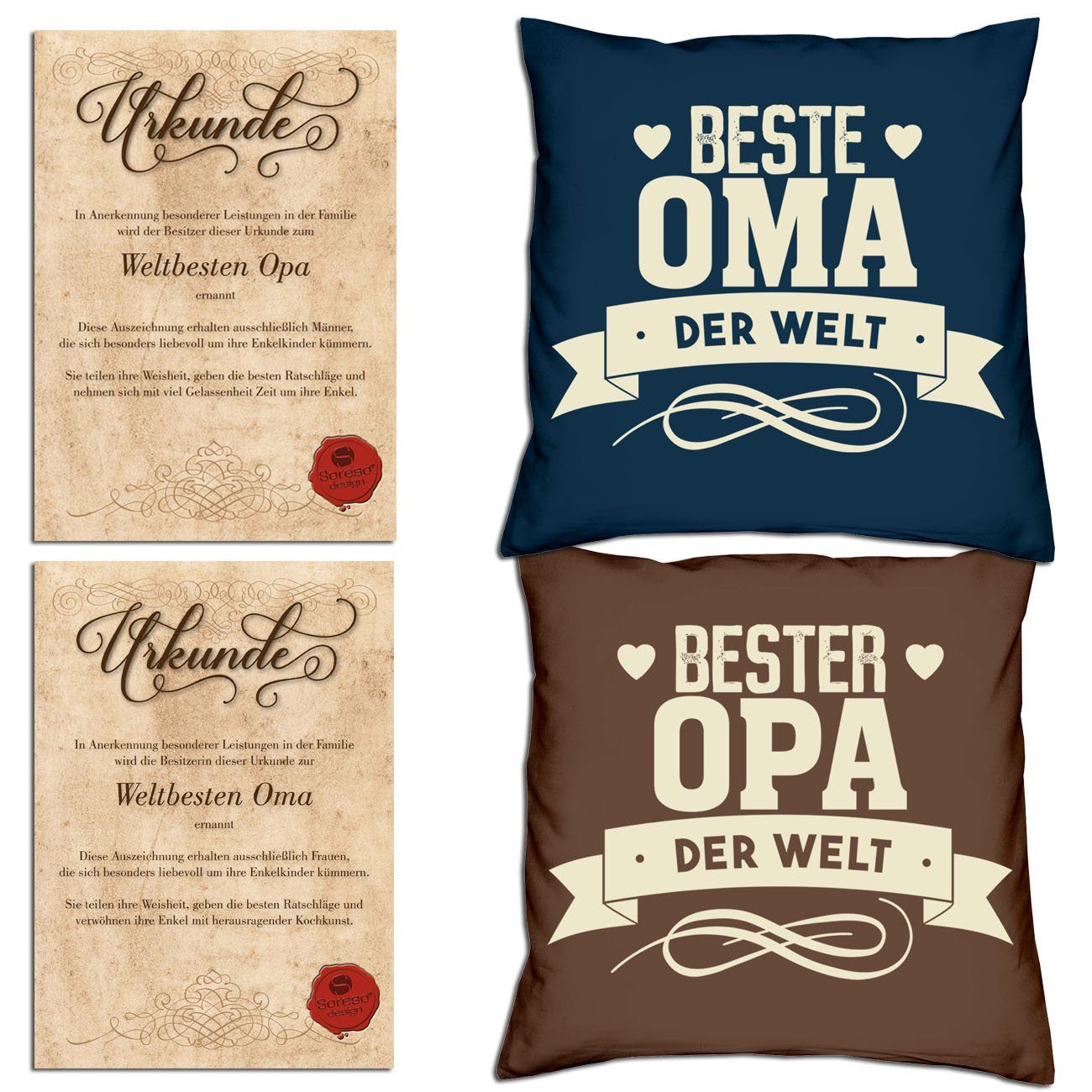 Kissen, mit Füllung, Geschenk, (Made Oma Waschechte Dekokissen navy-blau Bezug, Wohnzimmer, mit Zierkissen Dekoratives Opa Farben Druck, Deutschland) Langlebiger Schlafzimmer, Küche, Vatertagsgeschenk, Baumwoll in Soreso® Sofakissen, & 40x40cm, Muttertagsgeschenk Kissenhülle Deko-Kissen