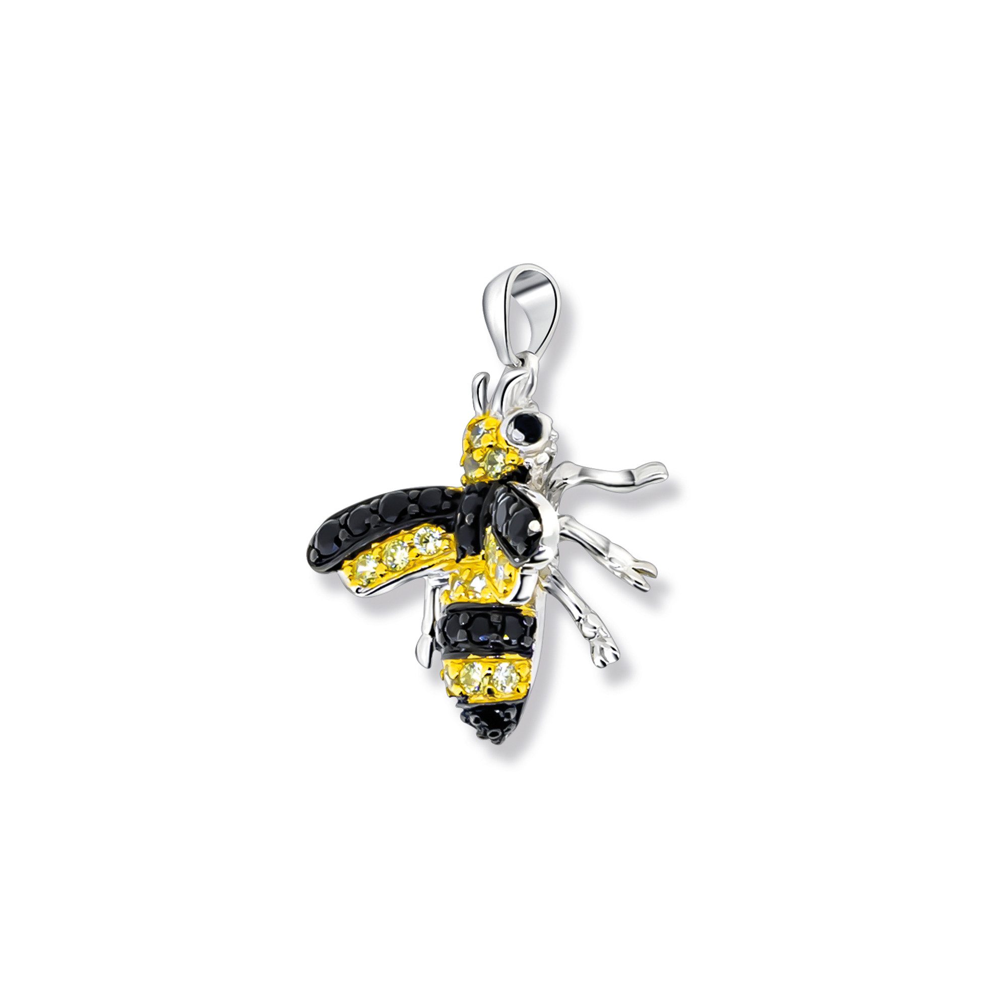 Seinerzeit FLORA & FAUNA Kettenanhänger Sunny Bienen Anhänger, Schmuck aus 925 Sterling Silber (Vom Wald inspirierter Damenschmuck mit liebevoll gestaltetem Natur- und Tiermotiv – ein besonderer Begleiter im Alltag und zu besonderen Anlässen, 1-tlg., inkl. Geschenkverpackung für Frauen ob Freundin, Mutter, Ehefrau, Oma), rhodiniert, vergoldet, geschwärzt und Zirkonia-Steinen