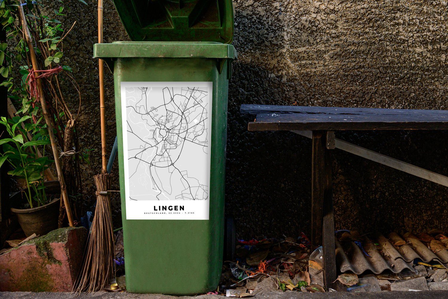 MuchoWow Wandsticker Karte Mülltonne, Lingen - Abfalbehälter - Sticker, Deutschland (1 Mülleimer-aufkleber, - St), Container, Stadtplan