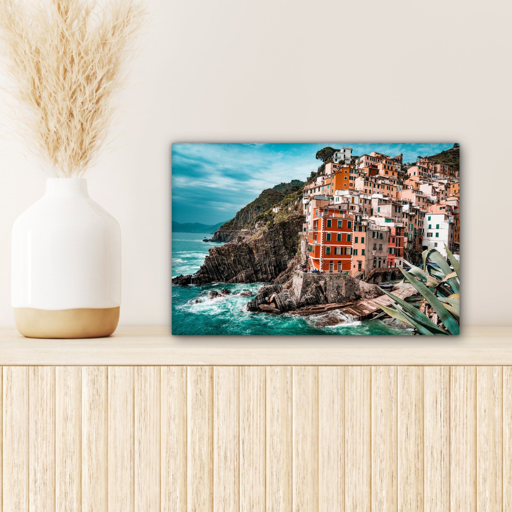 OneMillionCanvasses® Wanddeko, Wandbild - (1 Leinwandbild Felsen, Leinwandbilder, Aufhängefertig, St), Häuser Italien 30x20 - cm