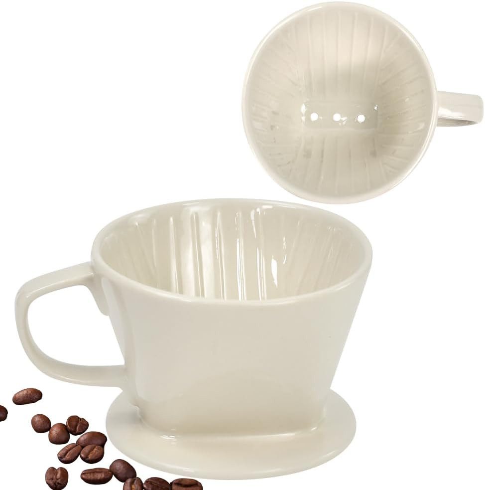Refined Living Handfilter Kaffeefilter Größe 2 Porzellan,Keramik Handfilter Kaffee für 2–4 Tasse, Hochwertige Keramik, Zubehör für Dauerfilter Permanent Kaffeefilter ohne Kaffeemaschine, Kaffee Filterhalter, Kaffee Zubehör, für Zuhause, Büro, Café, Wiederverwendbarer Kaffeefilter aus Keramik
