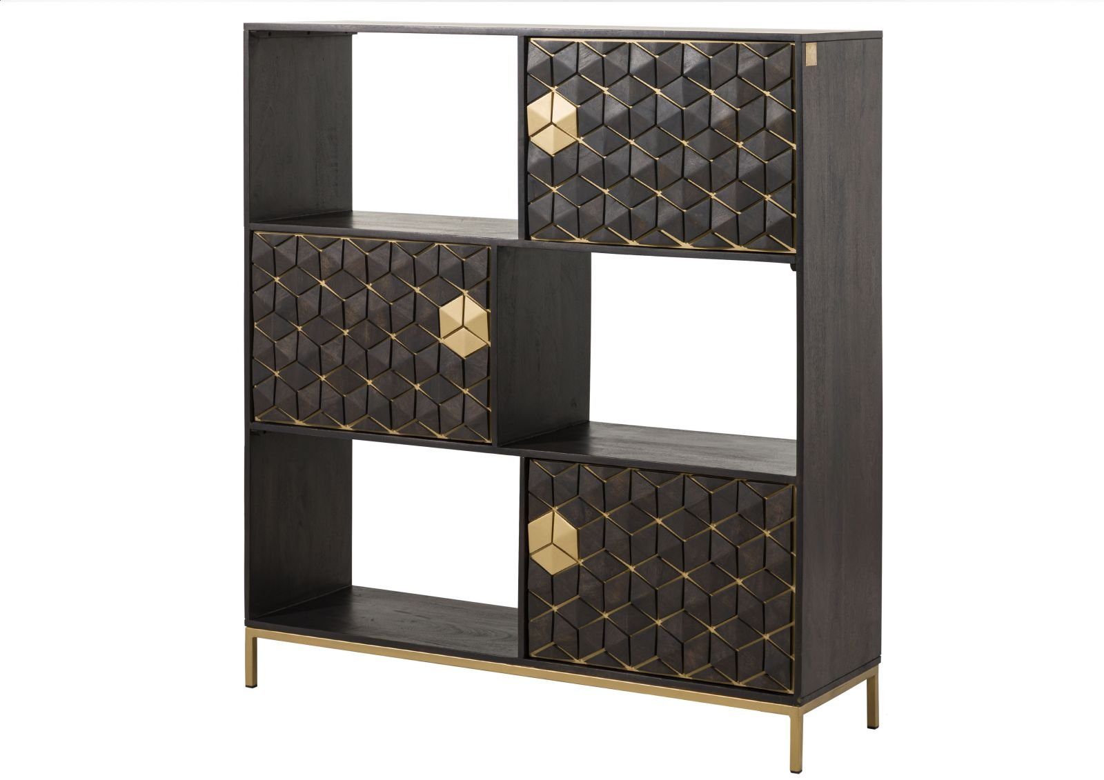 Massivmoebel24 Bücherregal, 1-tlg., Regal Mango 130x40x142,5 grau geölt DIAMOND #119