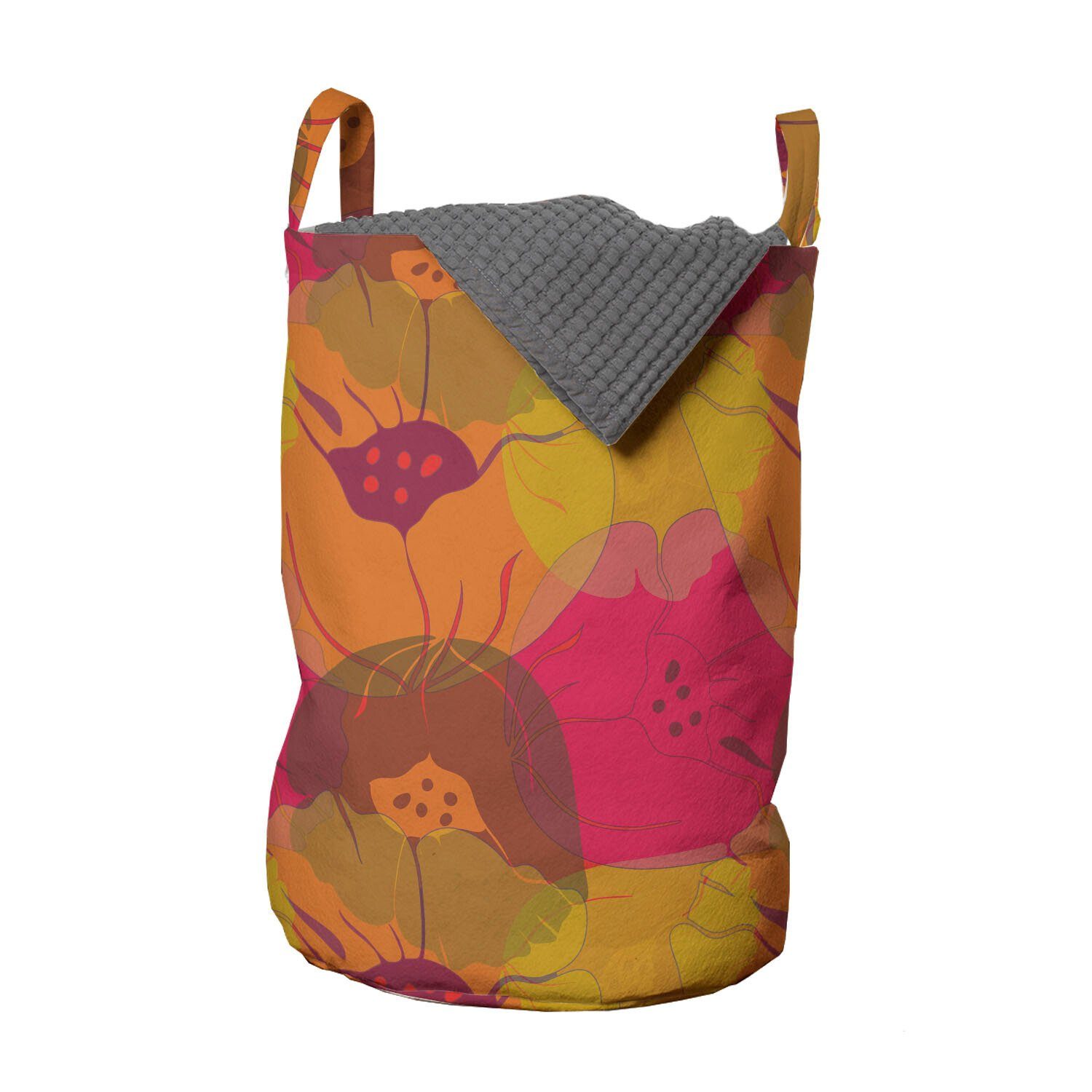 Abakuhaus Wäschesäckchen Wäschekorb mit Griffen Kordelzugverschluss für Waschsalons, Beschwingt Verflochten Blumen Blätter