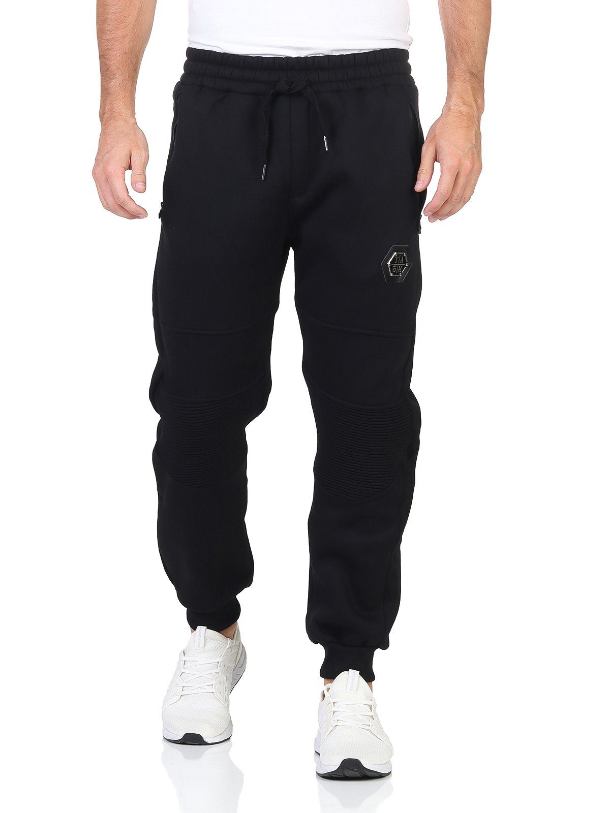 OriginalYou Jogginghose Jogginghose Reißverschluss Wärmendes Innenfleece, gefüttert Schnürung Winter Herren Seitentaschen Schwarz mit warme Sweathose