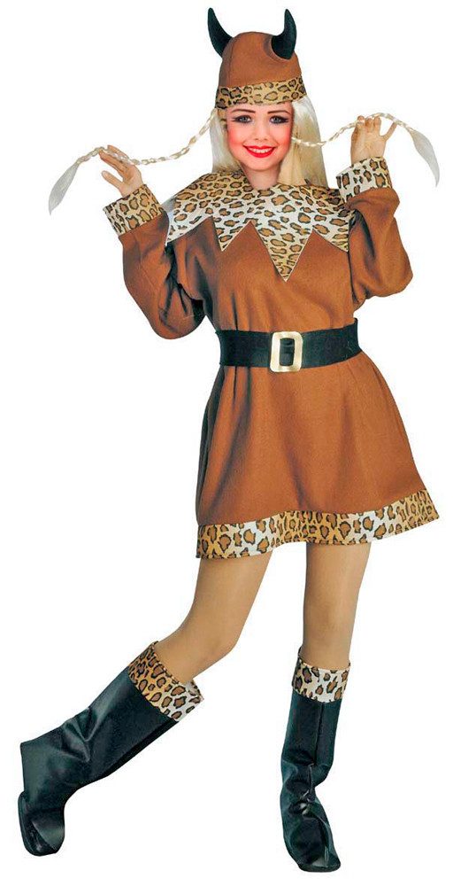 Das Kostümland Kostüm Wikinger Barbarin Kostüm Mädchen, Kleid mit Helm