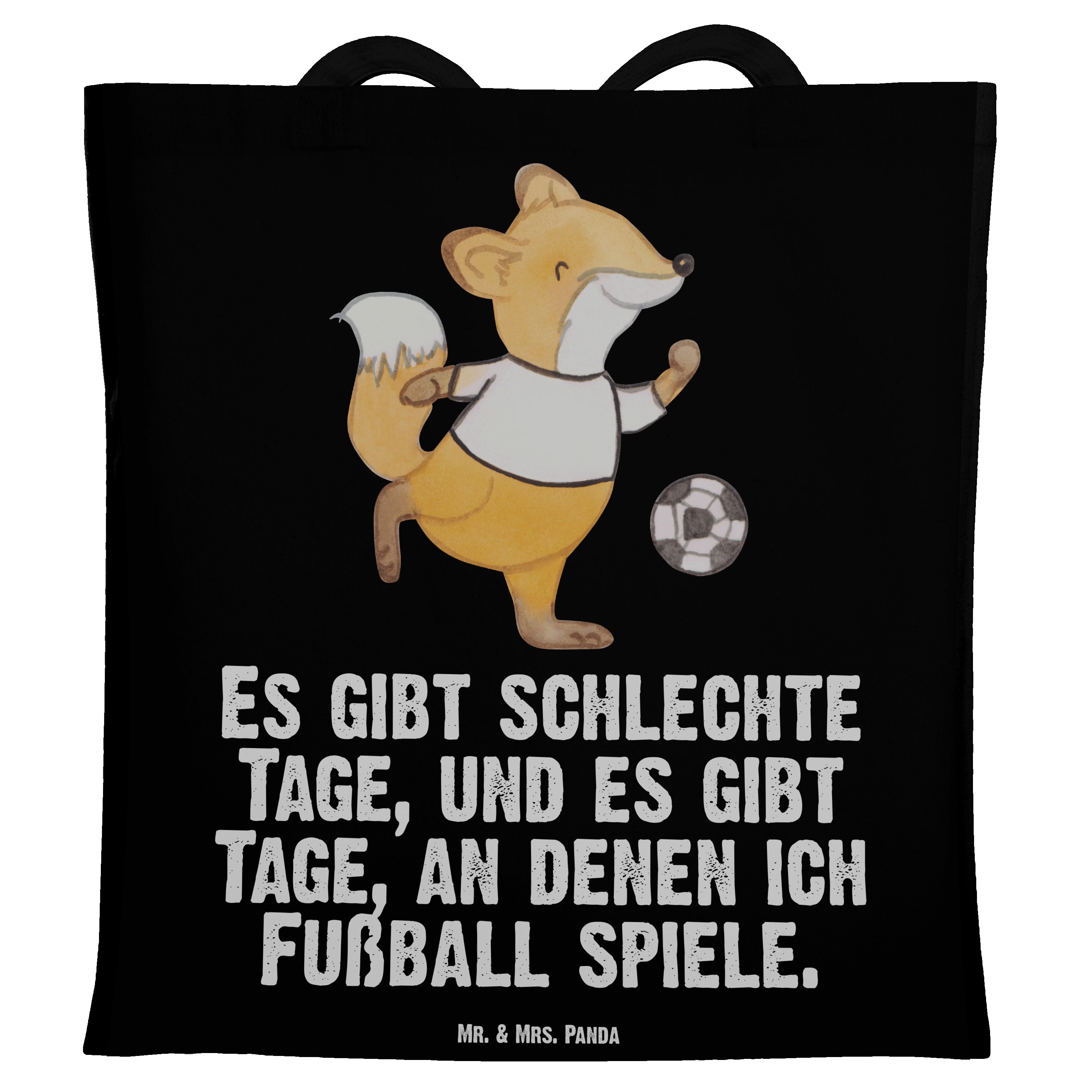 Geschenk, Mr. spielen Bolz Tragetasche Fuchs Fußball - - Schwarz (1-tlg) Einkaufstasche, & Tage Panda Mrs.
