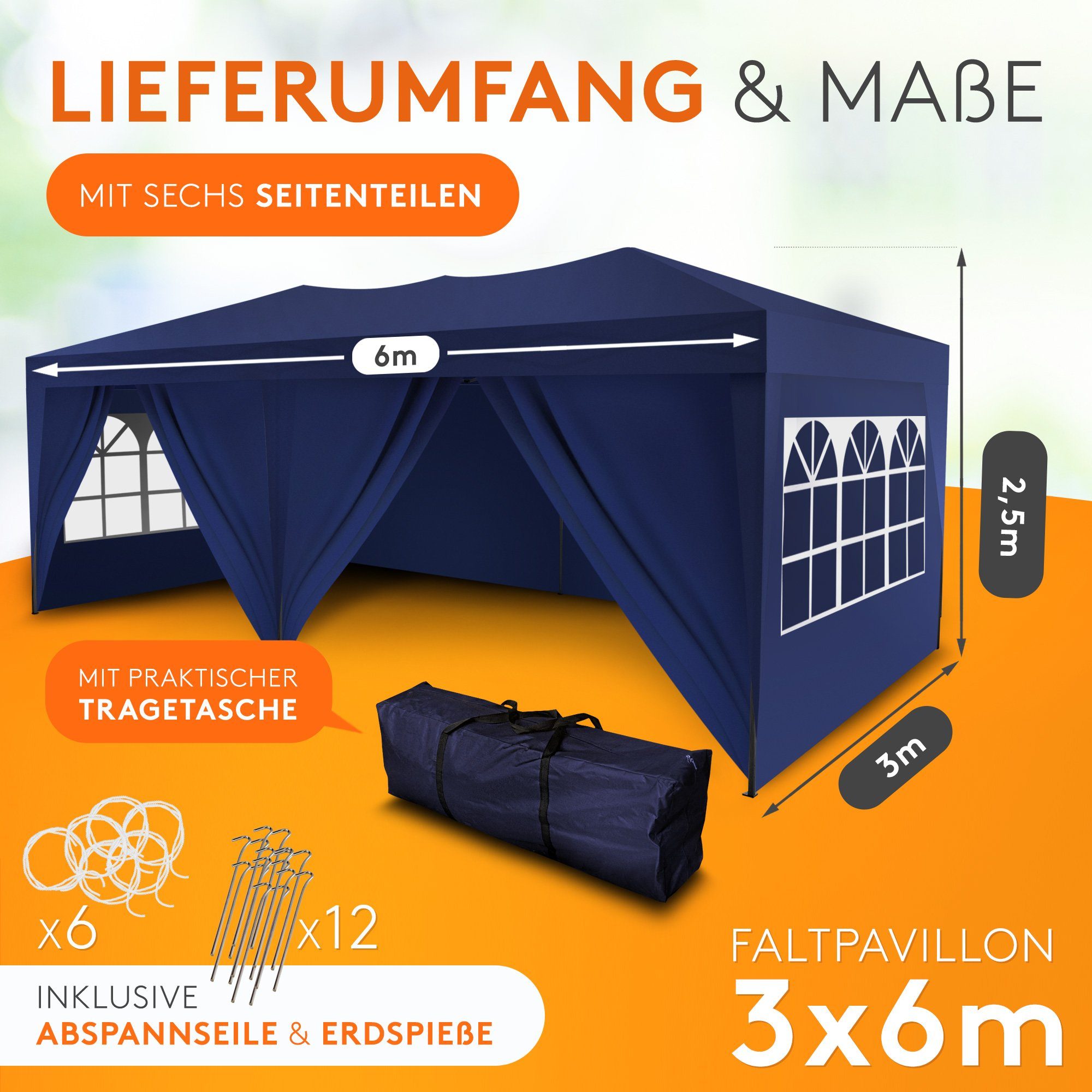 Kronenburg Partyzelt 3x6m wasserdicht - Gartenpavillon, günstig online kaufen