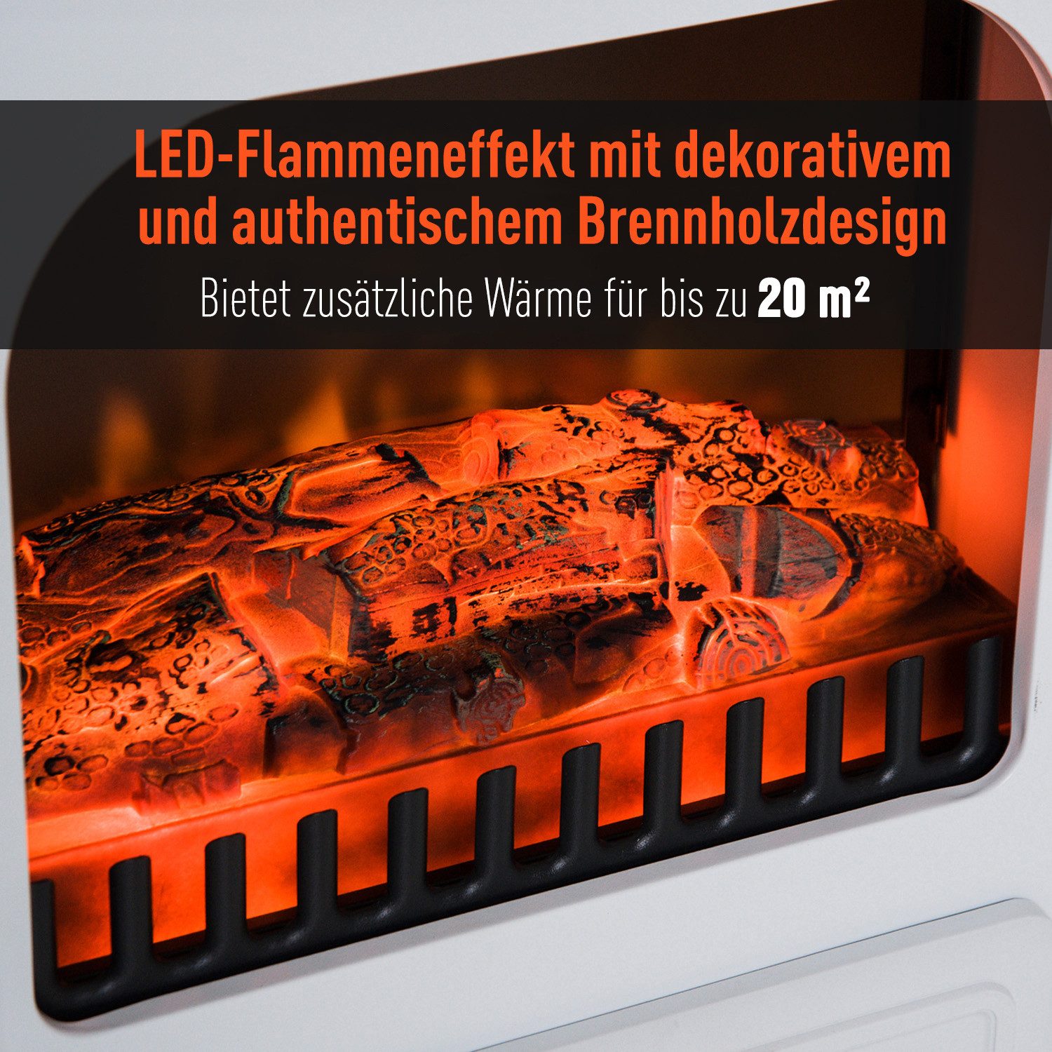 HOMCOM Elektrokamin elektrischer Kamin mit LED Flammeneffekt, 950/1850W Dekokamin – Bild 4 von 5