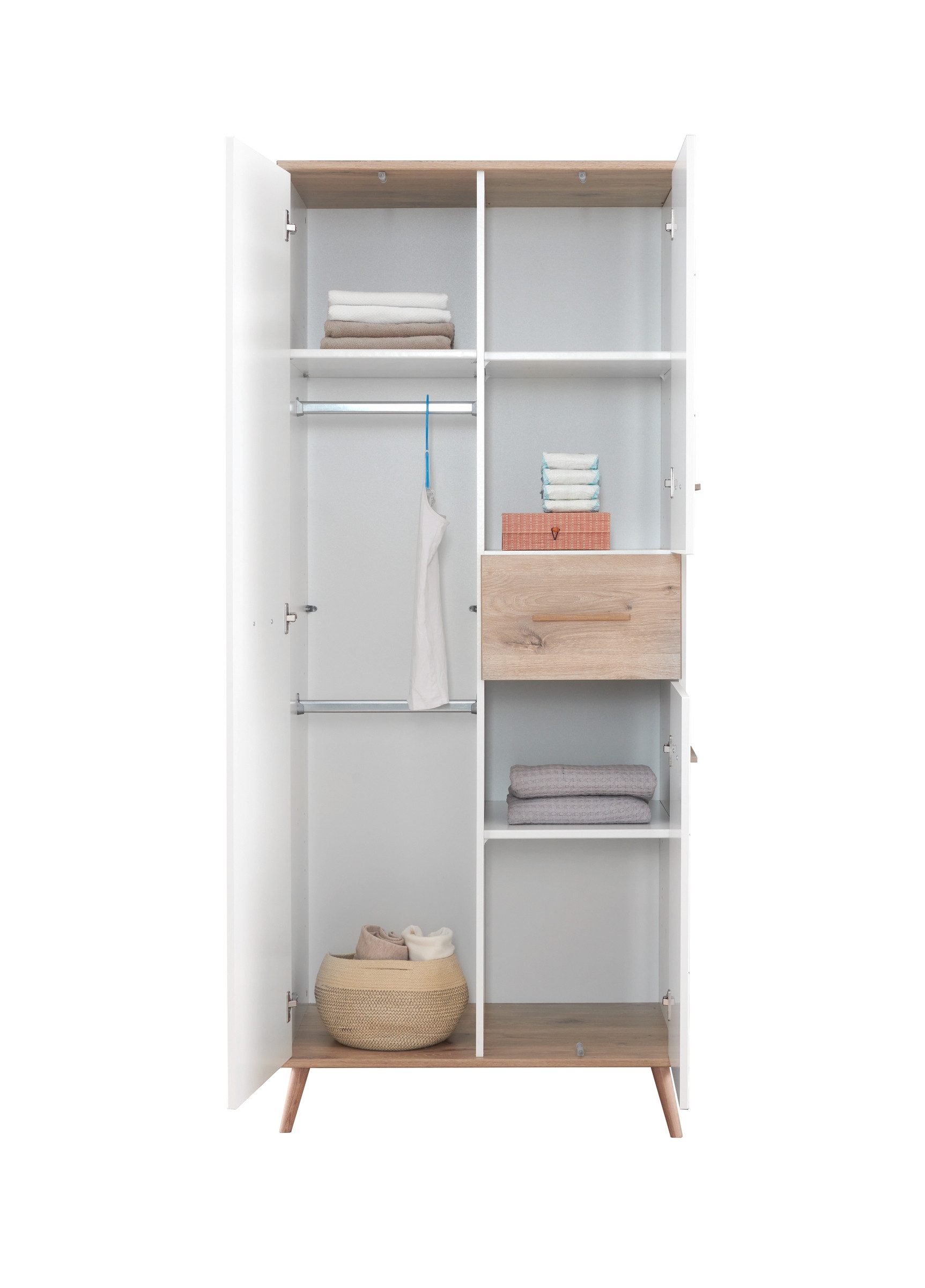 Wimex Drehtürenschrank 2 Stangen, 2 Böden, Weiß / Viking-oak Dekor - 84x202x58cm (BxHxT)