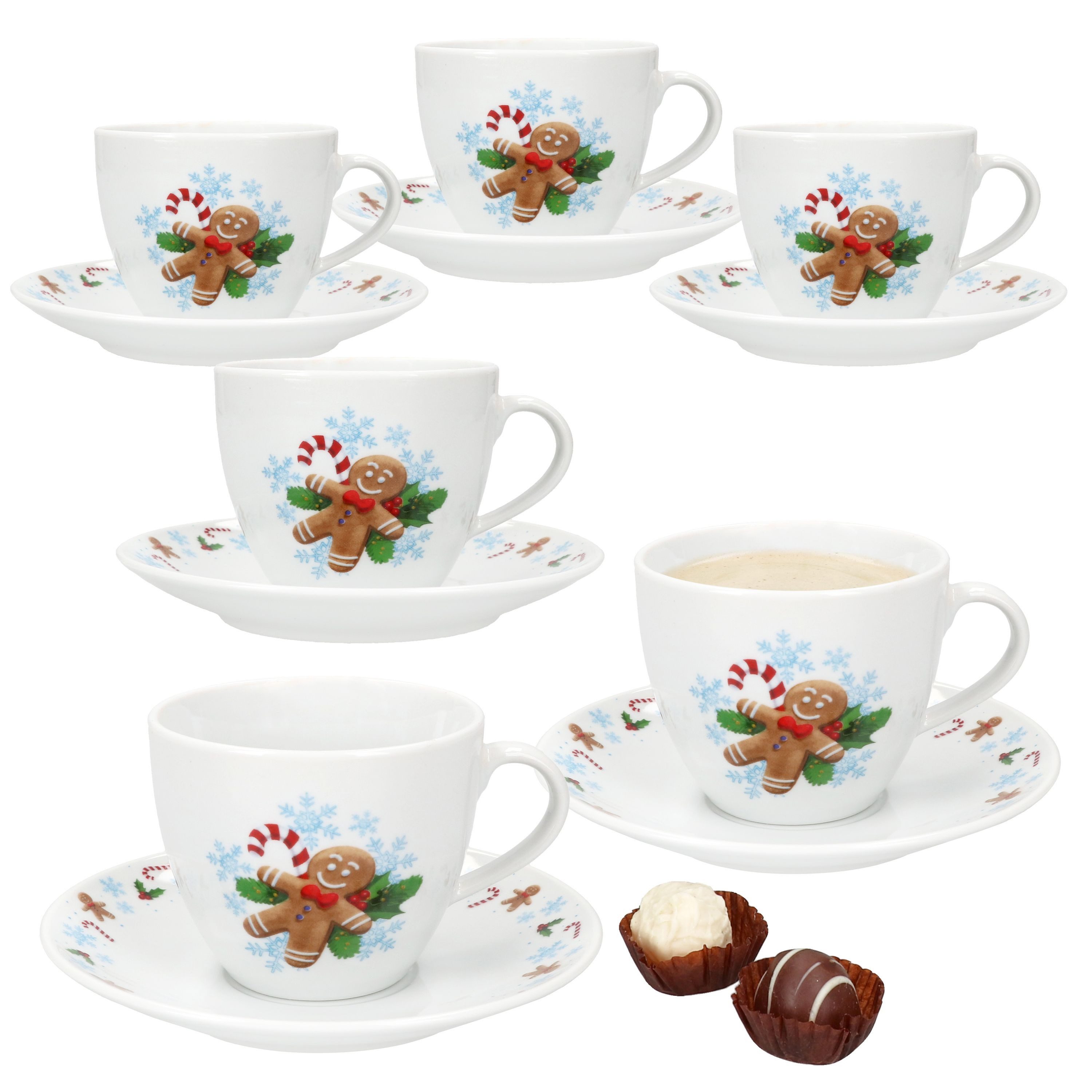 Tasse Candyman Kaffeetassen mit Untertassen 6 Personen Porzellan Tee Kakao