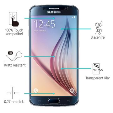 CoolGadget Schutzfolie Panzerfolie für Samsung Galaxy S6, (9H Härtegrad, 2x Schutzglas, 1xReinigungset), Displayfolie Panzer Schutzfolie 2 Stück für Samsung S6 Glas Folie