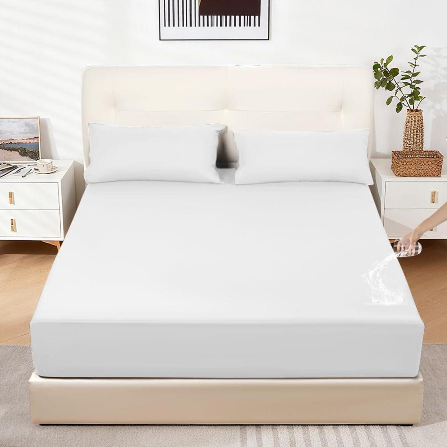 LuxusKollektion Betthusse Matratzenschoner Spannbettlaken 120x200cm Weiß