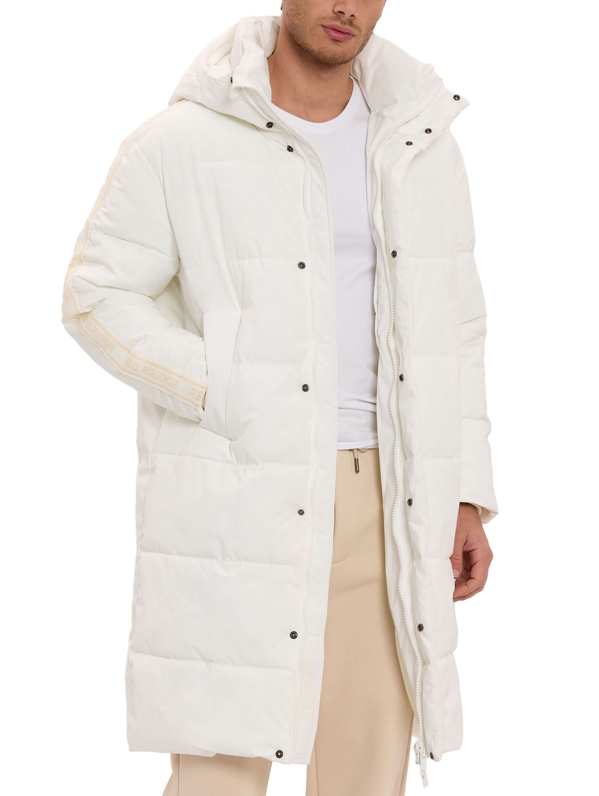 RedBridge Winterjacke mit Kapuze Langer Steppmantel warm leicht Casual Zwei-Wege-Reißverschluss mit Druckknopfleiste – flexibel und winddicht