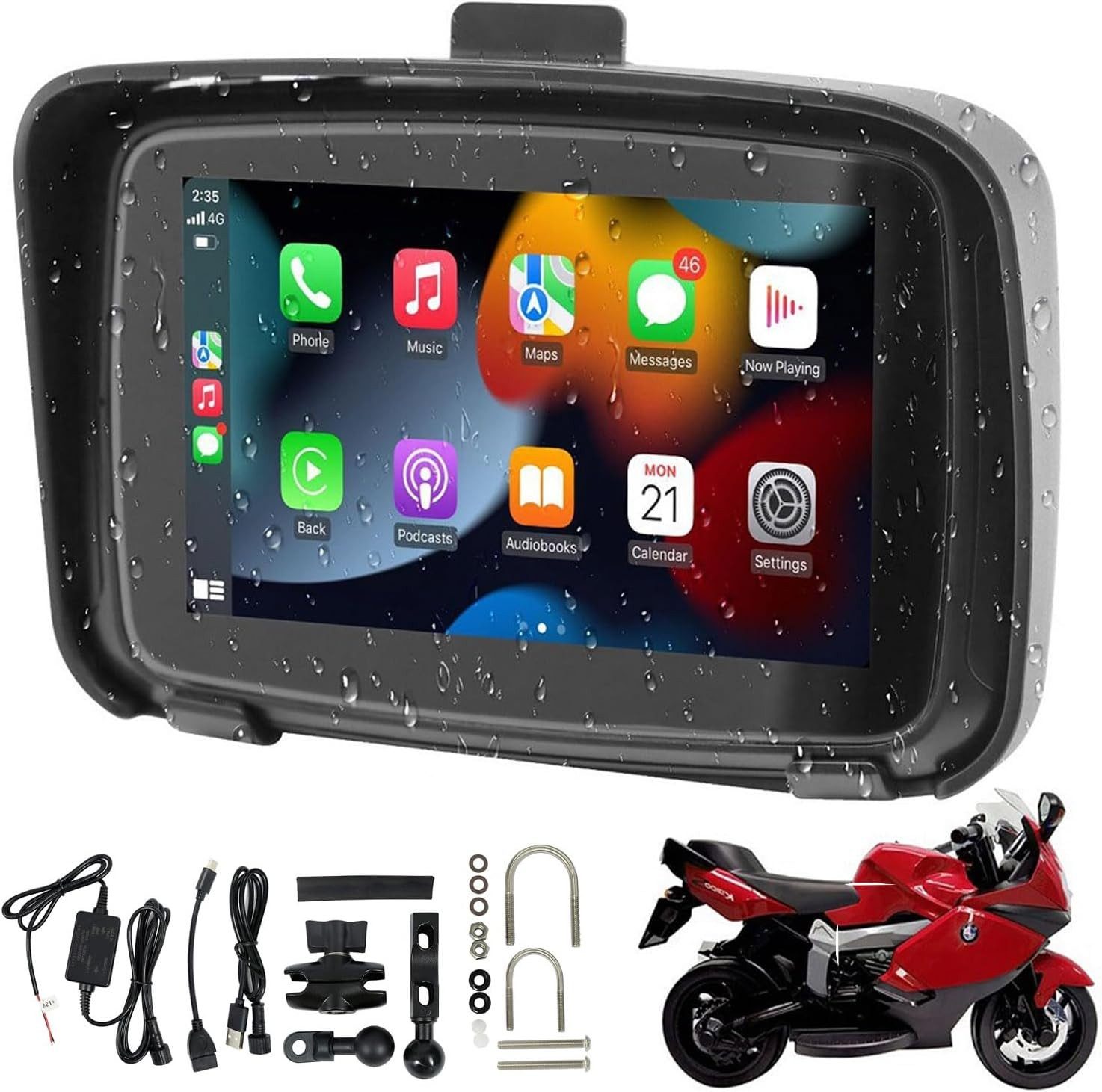 GABITECH 5 Zoll GPS Navigationsgerät Navi Für Motorrad. Carplay Android Auto Motorrad-Navigationsgerät (Touchscreen und Dual-Bluetooth. Wasserdichtes)