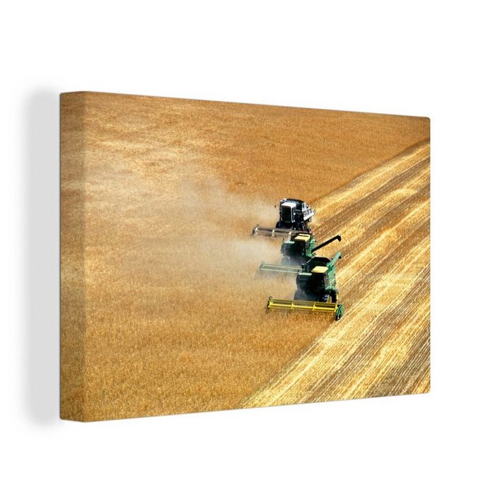 OneMillionCanvasses® Leinwandbild Landwirt - Weizen - Mähdrescher (1 St) Wandbild Leinwandbilder Aufhängefertig Wanddeko