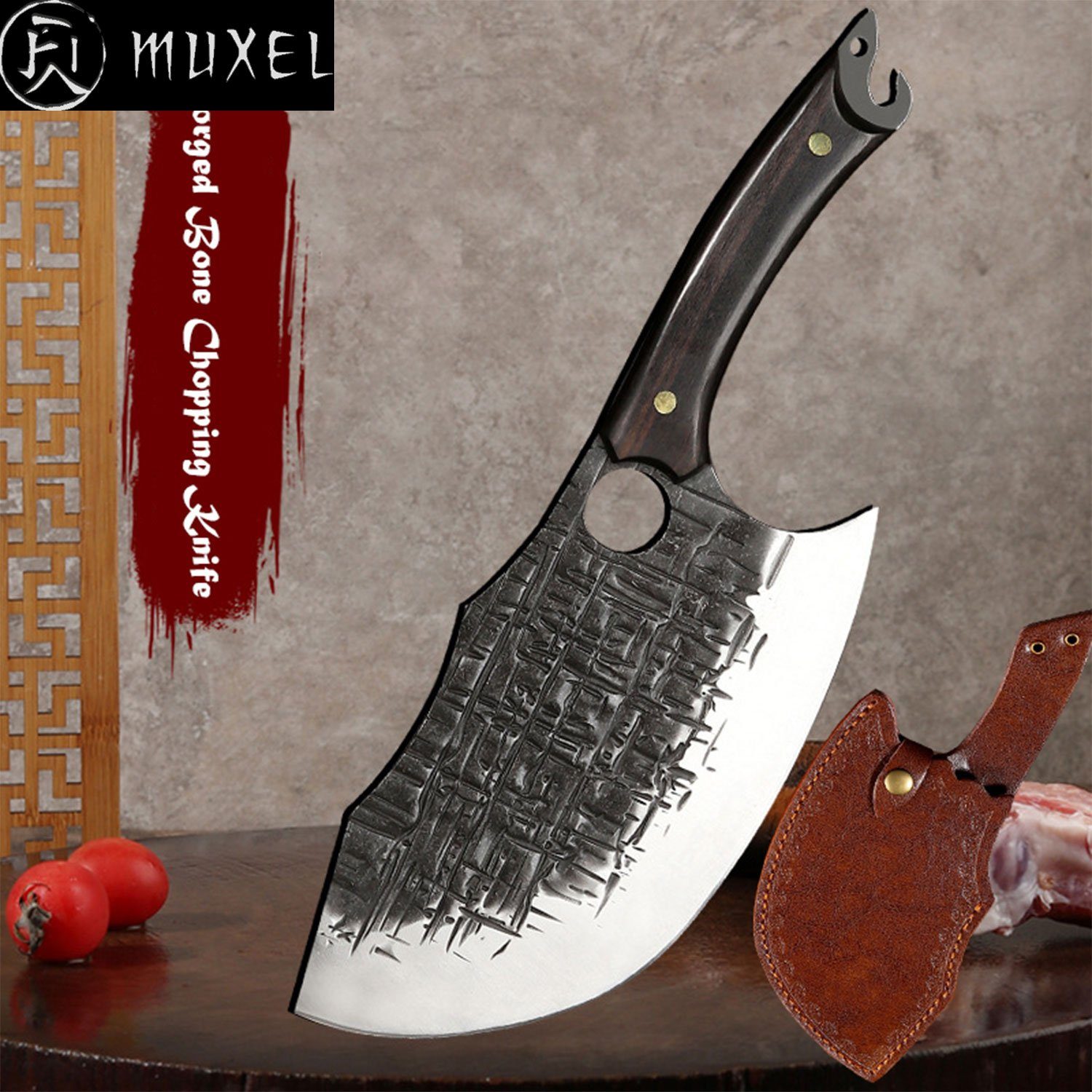 Muxel Hackmesser Metzgermesser Hackmesser Fleischerbeil schwer mit gebogener extradicke, handlich