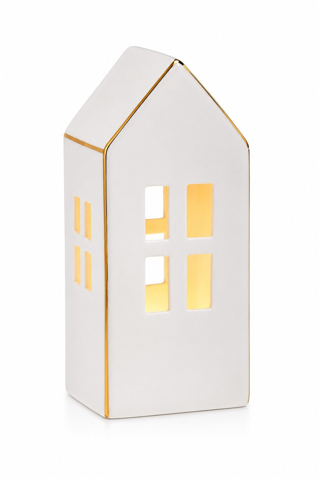 Wurm LED-Dekofigur LED Porzellan Lichthaus Weiß Gold 15 cm Weihnachtsdeko Dekohaus
