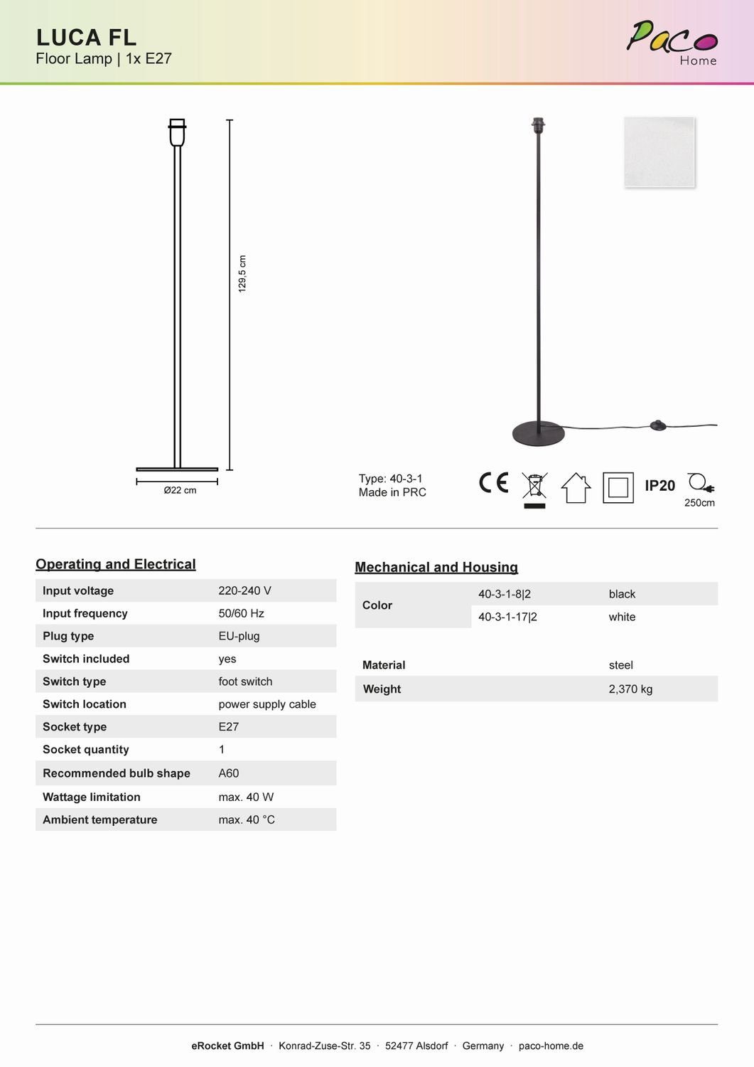 E27 Kinderzimmer Stehlampe Streifen Tweet ohne Kinderlampe Hell 462, Paco Pastell Bunt Regenbogen Leuchtmittel, Home