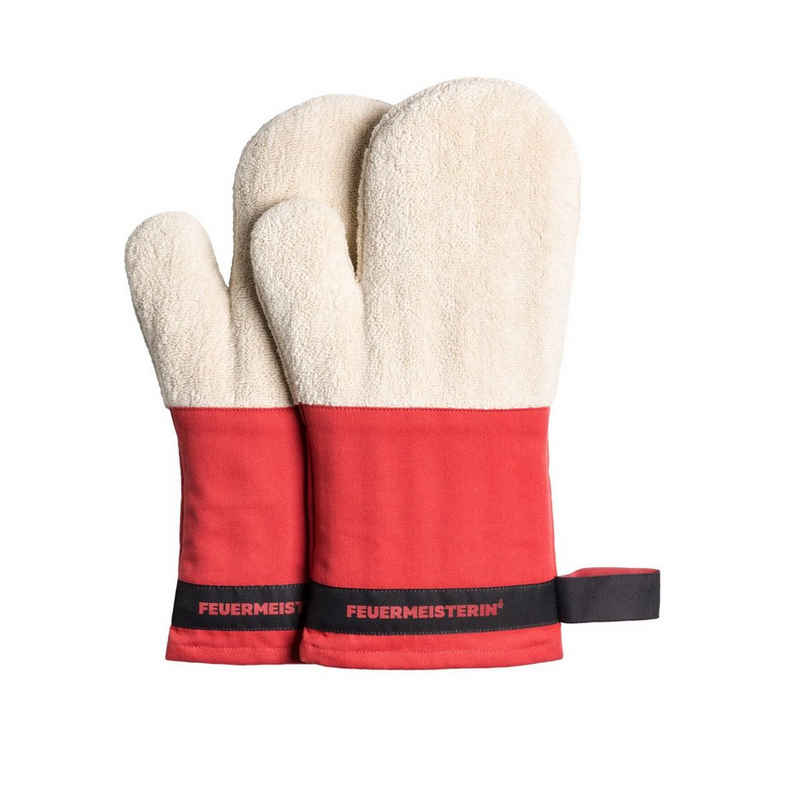 Feuermeisterin Topfhandschuhe »Premium Textil Back- und Kochhandschuhe rote Stulpe/schwarzes Band, Paar«