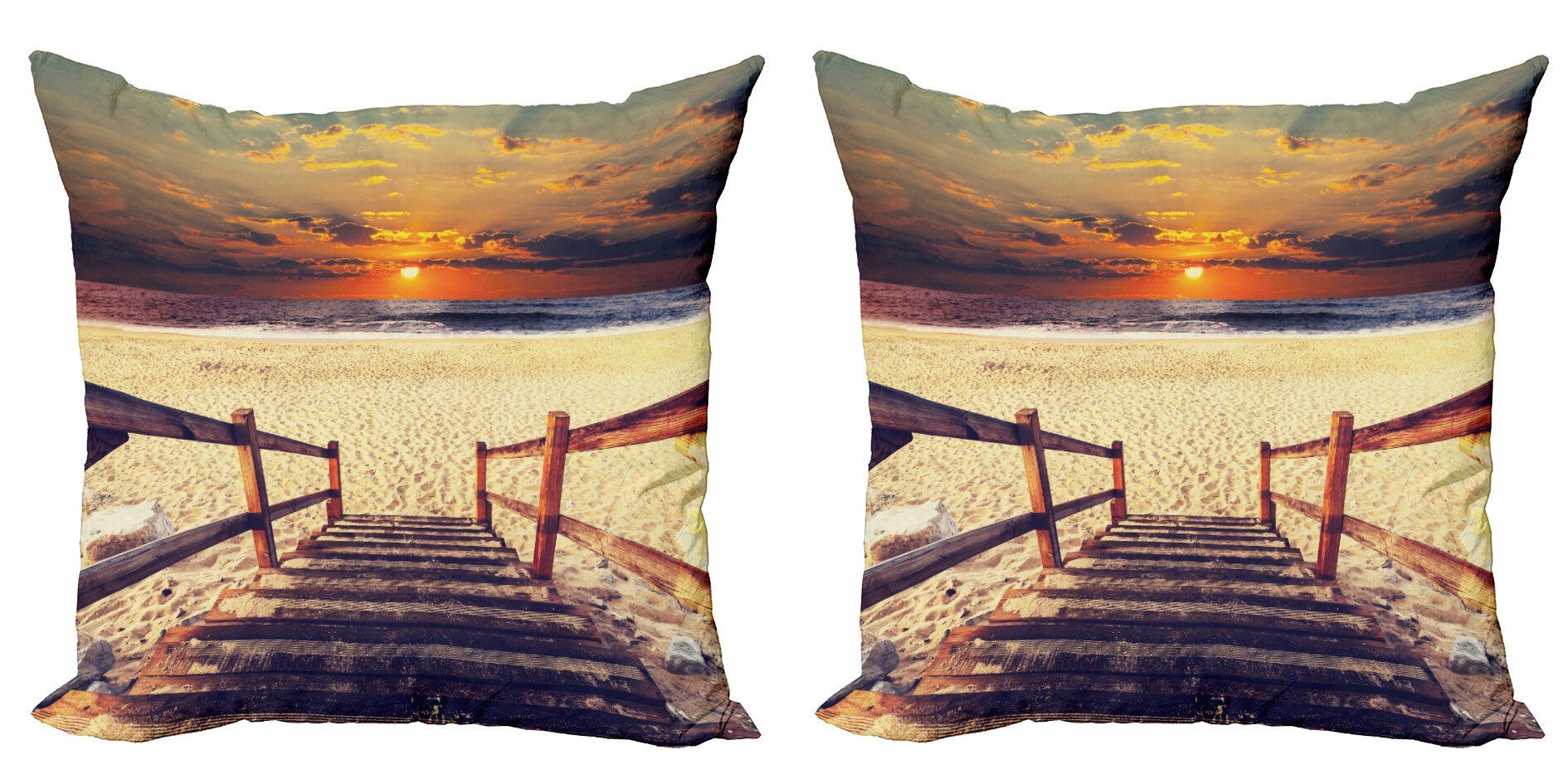 Kissenbezüge Modern Accent Doppelseitiger Digitaldruck, Abakuhaus (2 Stück), Strand Romantische Sonnenuntergang-Skyline