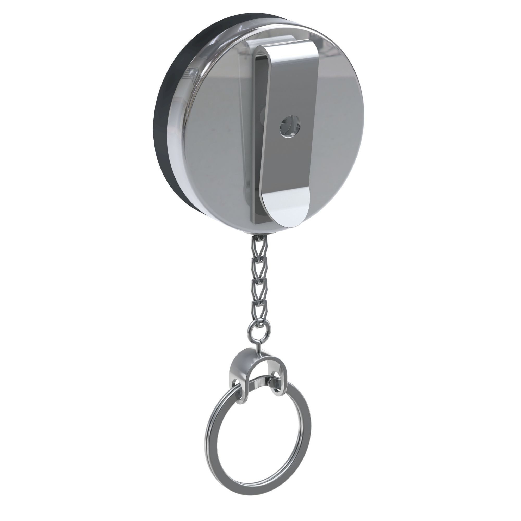 BASI Gürtelhalter Gürtel-Clip, Schlüsselring, Silber/Schwarz, Ø 5,2 cm, Kette ausziehbar 60 cm