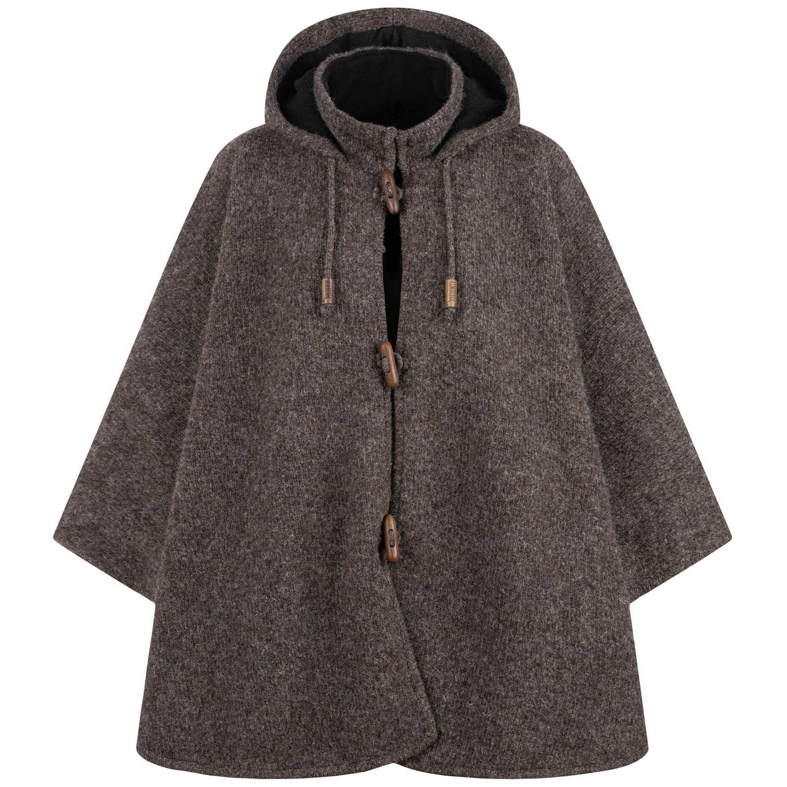 KUNST UND MAGIE Strickcape Strick Poncho+Kapuze Umhang Cape Strickjacke Wolle Jacke Winter Mantel