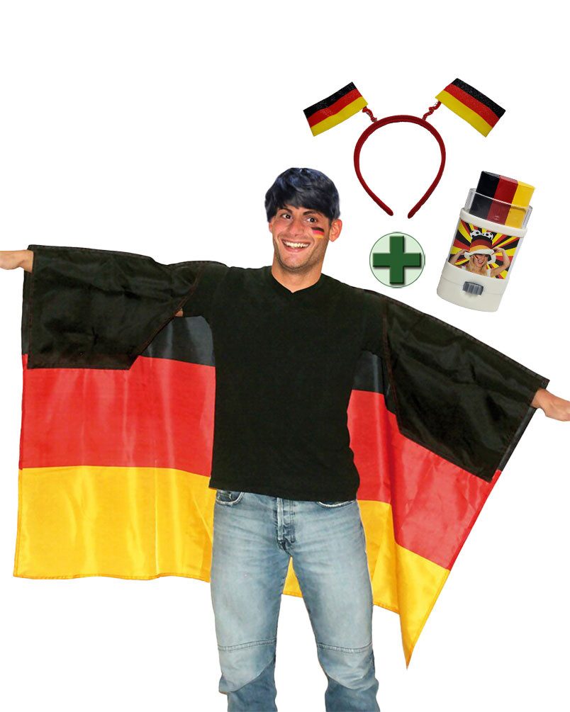 Karneval-Klamotten Umhang 3 Teiliges Fanartikel Set Deutschland EM WM, Fußball WM 2026 Weltmeisterschaft Supporter Nationalmannschaft