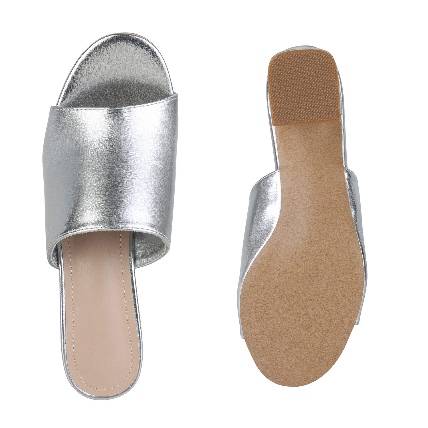 VAN HILL 840884 Sandalette Damen Pantoletten Sandaletten Klassische Basic Blockabsatz