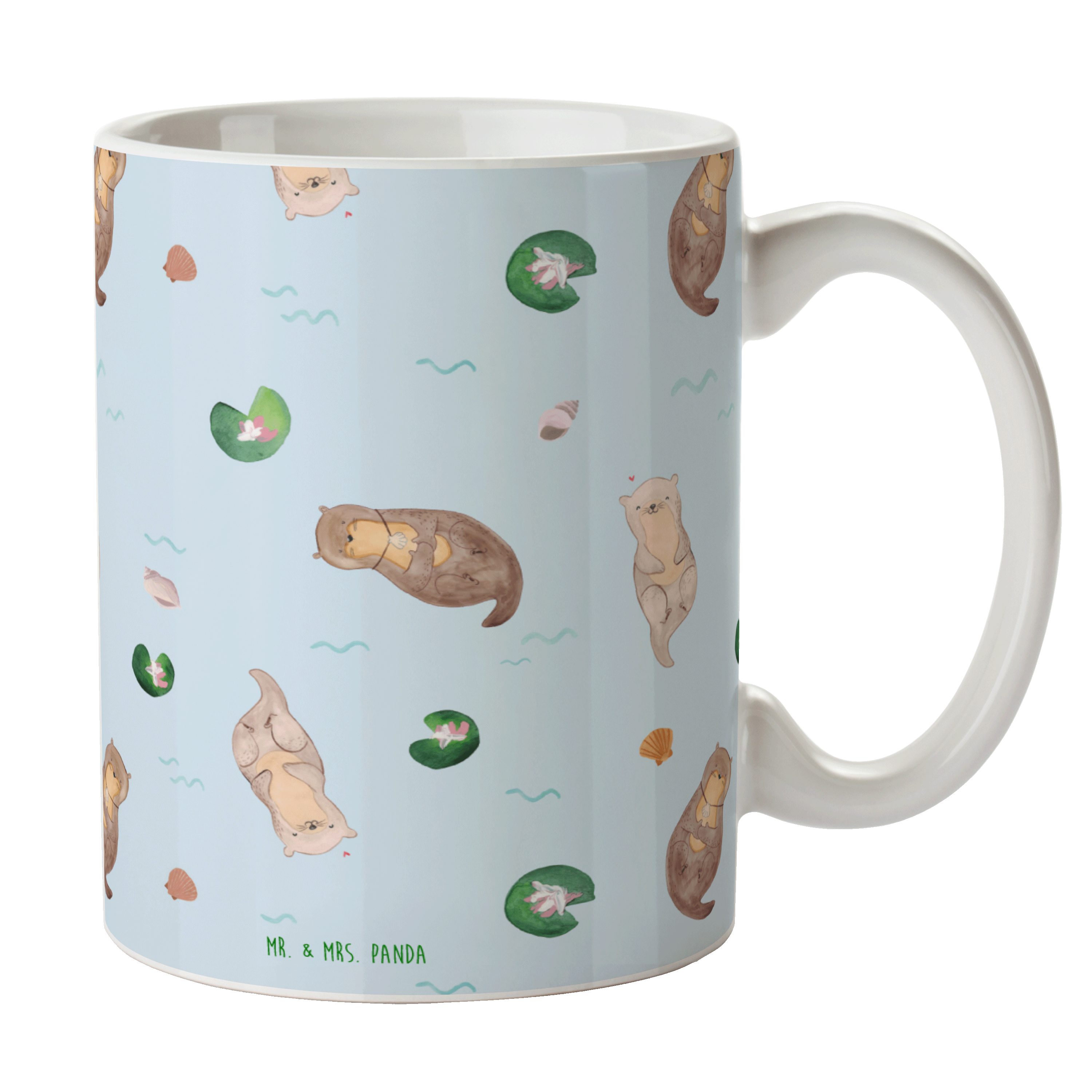 Mr. & Mrs. Panda Tasse Otter mit Muschelmedaillon - Blau - Geschenk, Büro, Kaffeetasse, Bech, Keramik