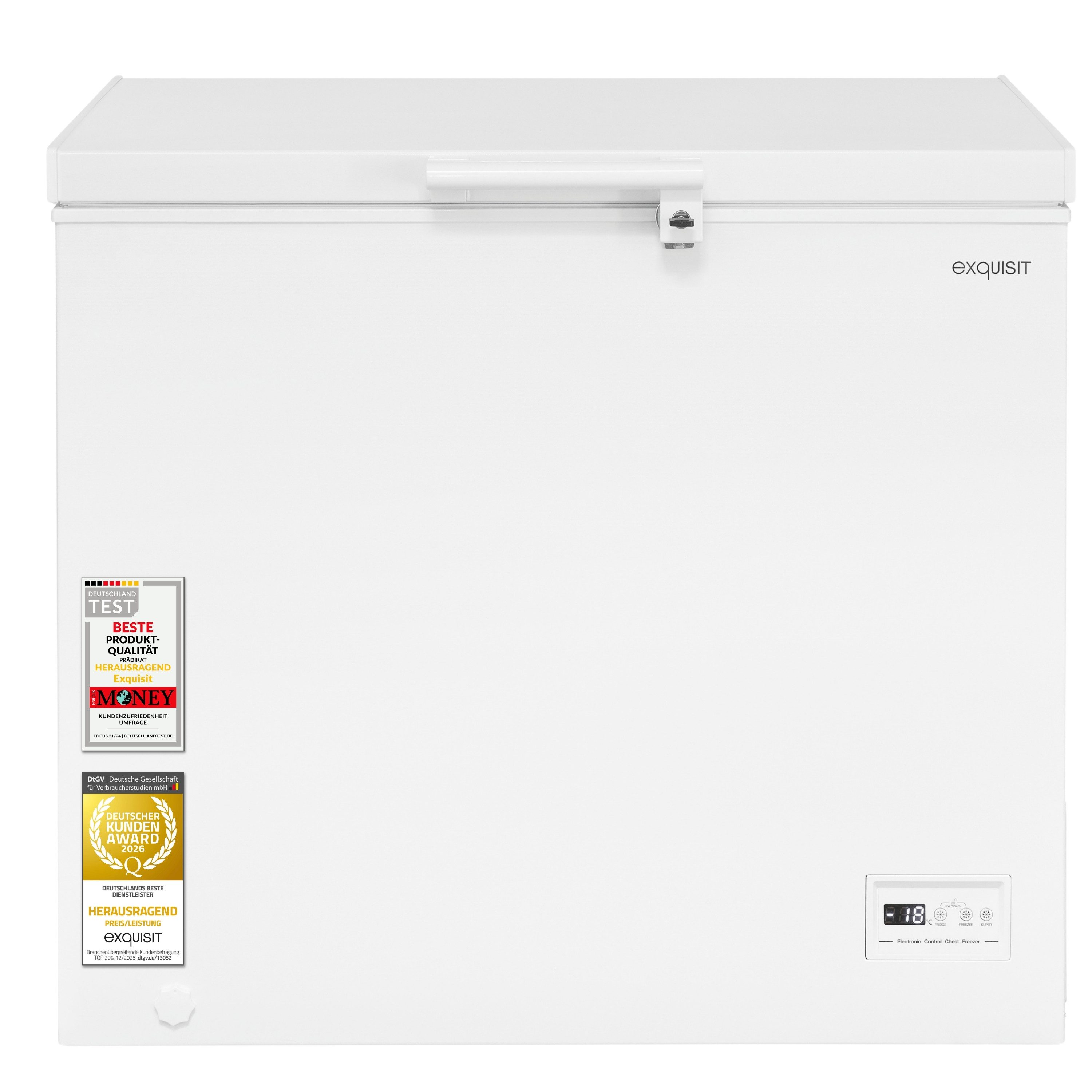 exquisit Gefriertruhe GT5201-HE-040E, 91 cm breit, 198 l, LED-Beleuchtung, Schnellgefrierfunktion, Kühlmodus