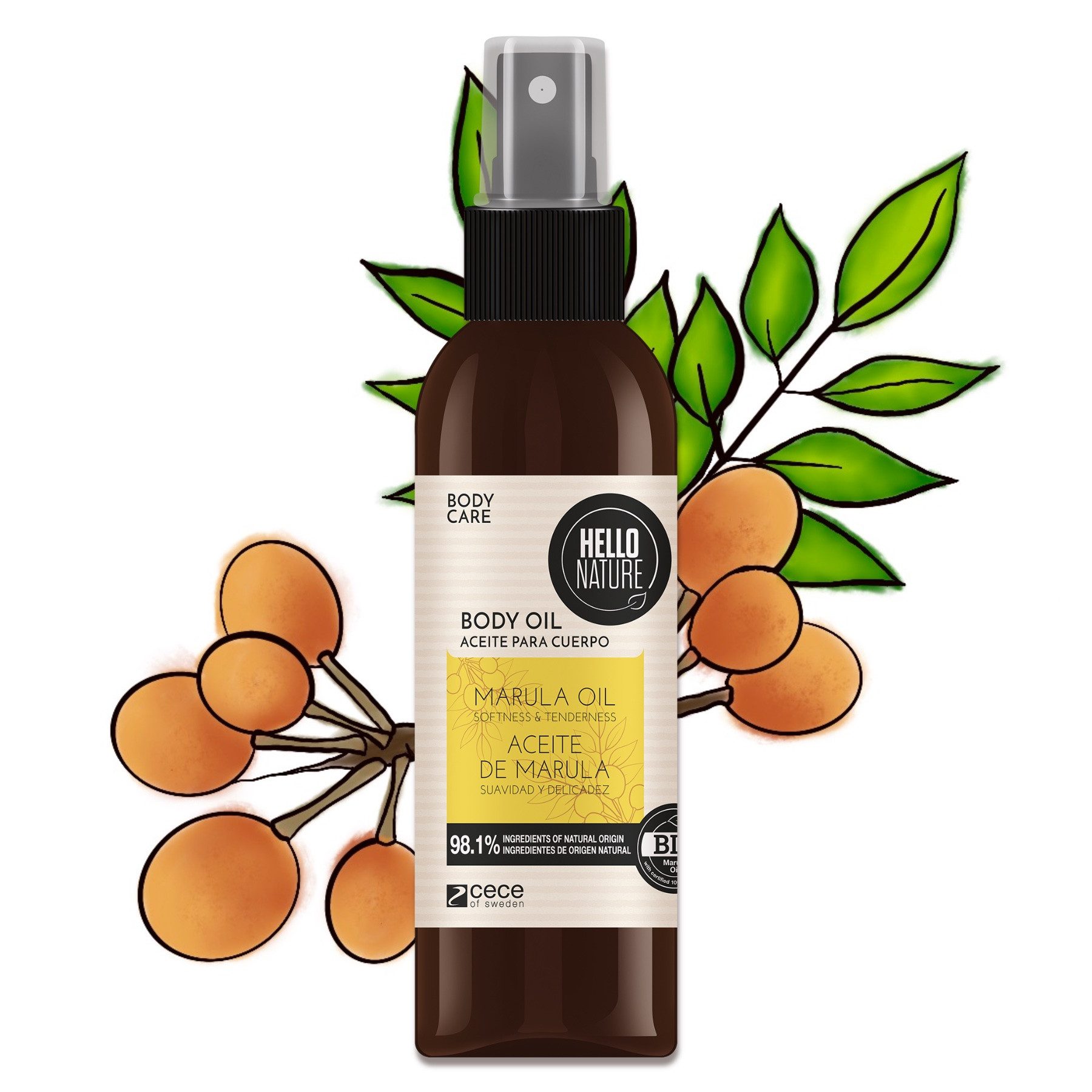 Hello Nature Körperöl Hautöl Pflegeöl Haut Body Öl Marula Gesicht Körperpflege Bio Vegan, 1-tlg., Hautöl, Körperpflege, Hello Nature, Öl