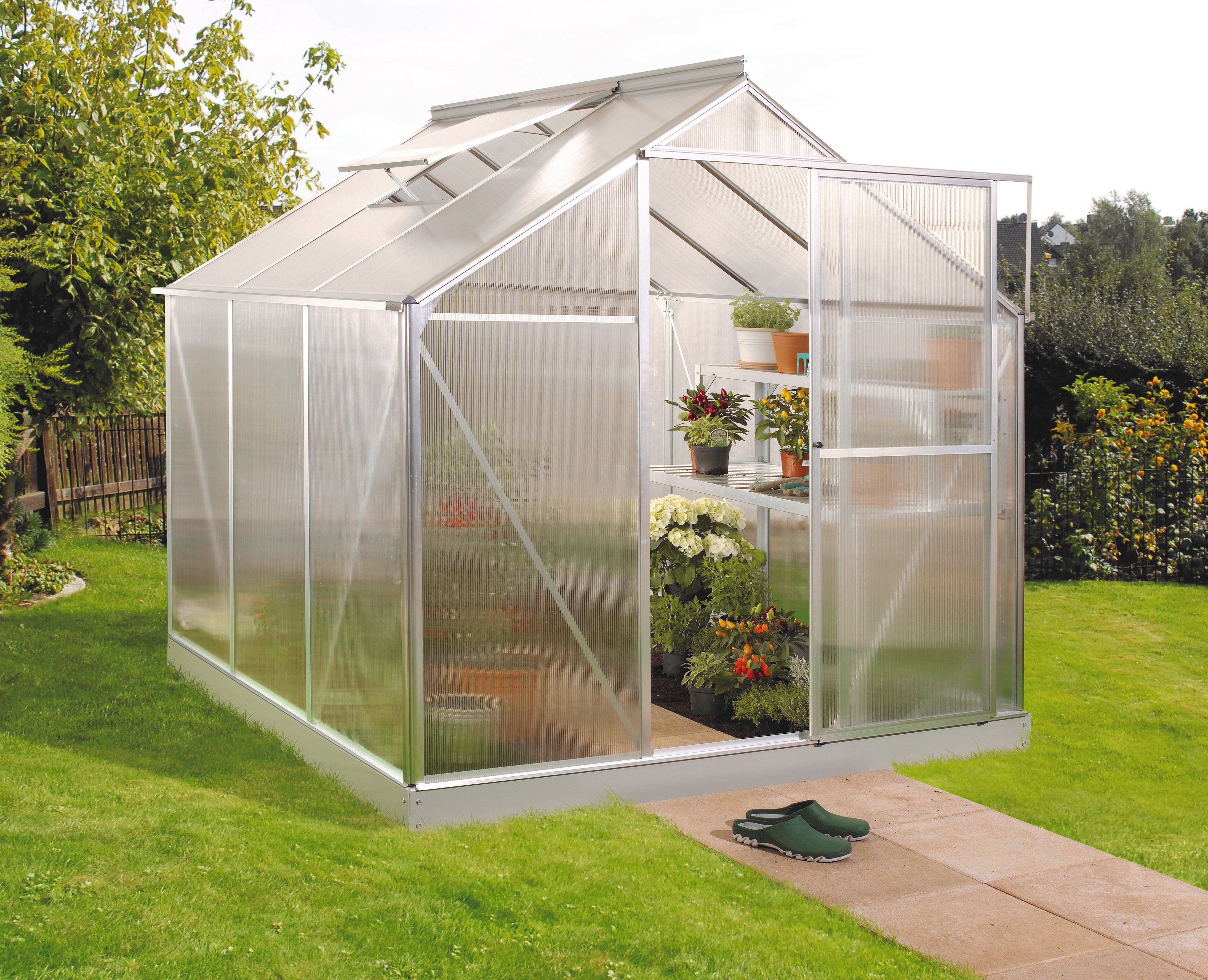 Vitavia Gewächshaus EOS 4400, BxTxH: 198 x 229 x 195 cm, 6 mm Wandstärke, Set, mit Fundamentrahmen silberfarben
