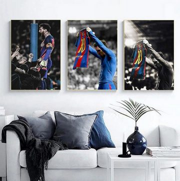 TPFLiving Kunstdruck (OHNE RAHMEN) Poster - Leinwand - Wandbild, Berühmte Fußballspieler - Lionel Messi (Leinwand Wohnzimmer, Leinwand Bilder, Kunstdruck), Leinwandbild bunt - Größe 13x18cm