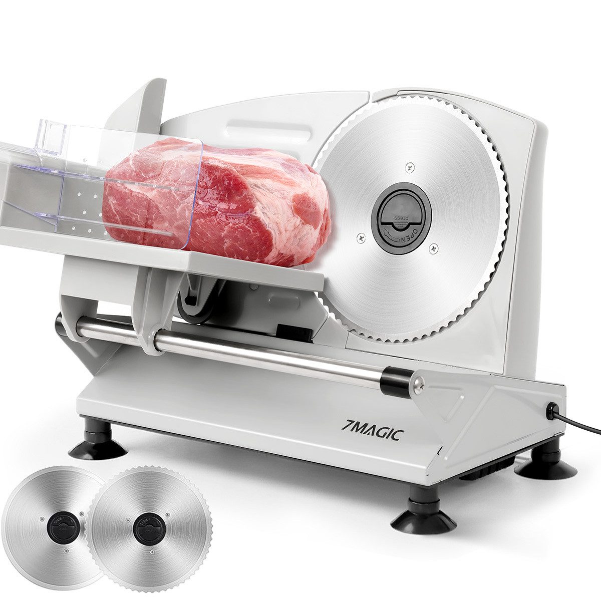 7MAGIC Слайсеры Elektrischer Слайсеры, Verstellbare Küchenmaschine 0 bis 15mm, 150,00 W, 2 Klingen, Geeignet für Wurst, Brot, Schinken, Elektrisches Messer