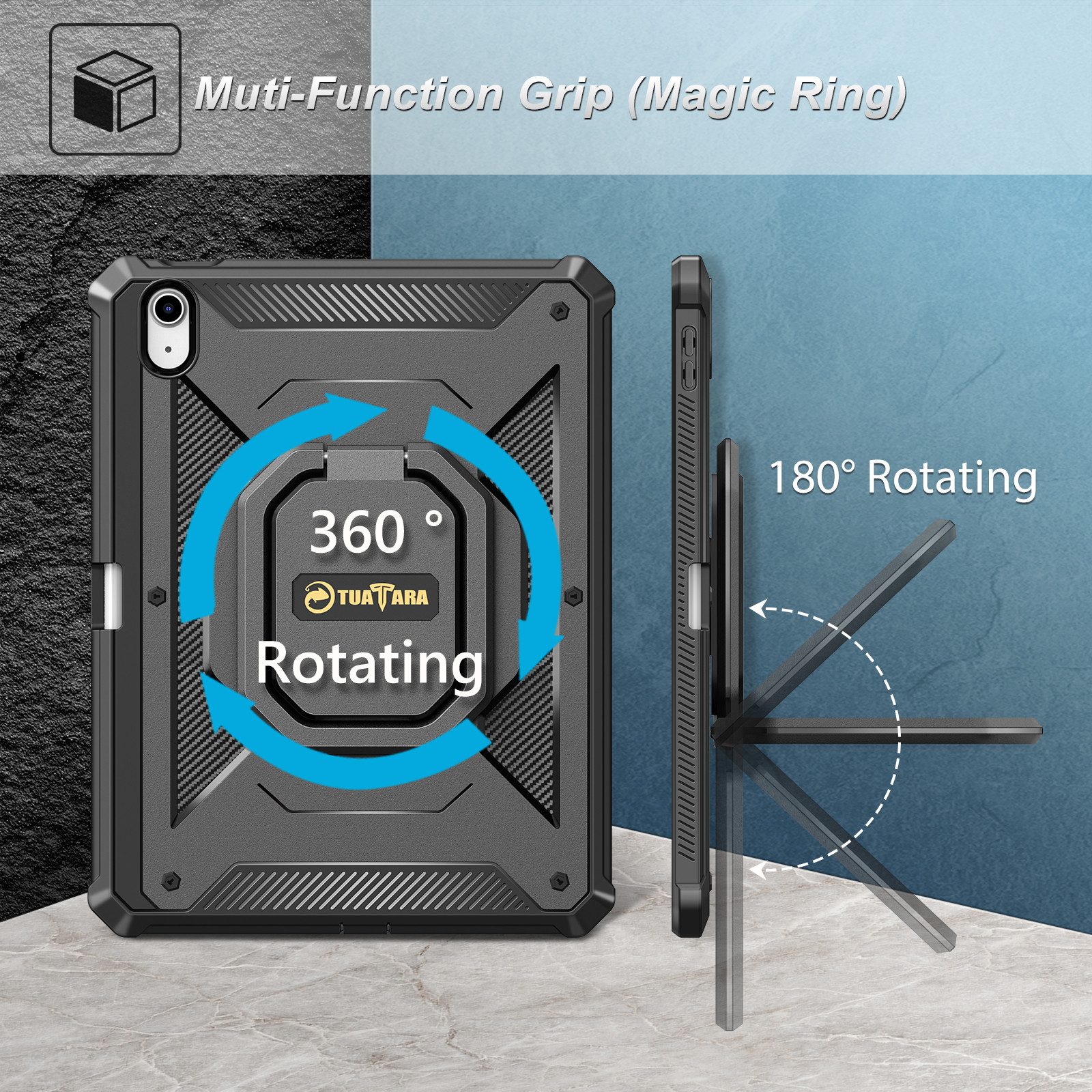 Fintie Tablet-Hülle für iPad 11./10. Generation 11/10,9 Zoll 2025/2022[Tuatara Magic Ring], 360 Grad drehbarer Griff Ständer Stoßfest Cover mit Displayschutzfol – Bild 3 von 5