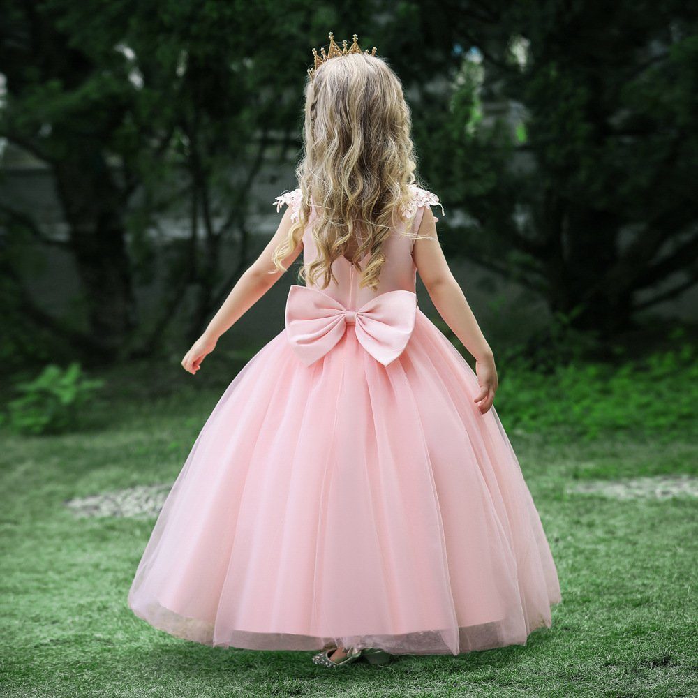 LAPA Blumenbesticktes Mädchen, für Rosa Tüllkleid Ballkleid Abendkleid