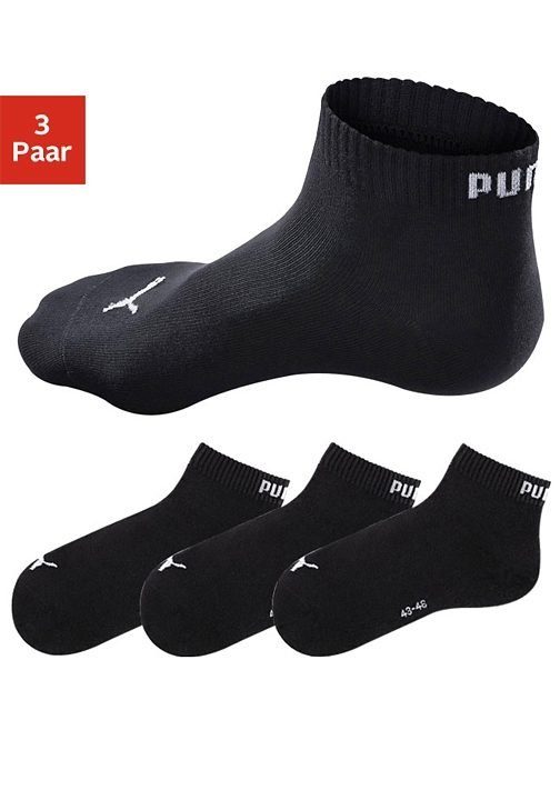 Rippbündchen schwarz Kurzsocken mit 3x PUMA (3-Paar)