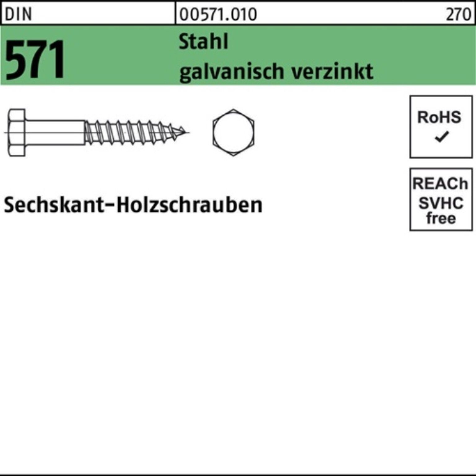 Reyher Sechskant-Holzschraube 100er Pack Sechskantholzschraube DIN 571 16x 140 Stahl galv.verz. 25 S