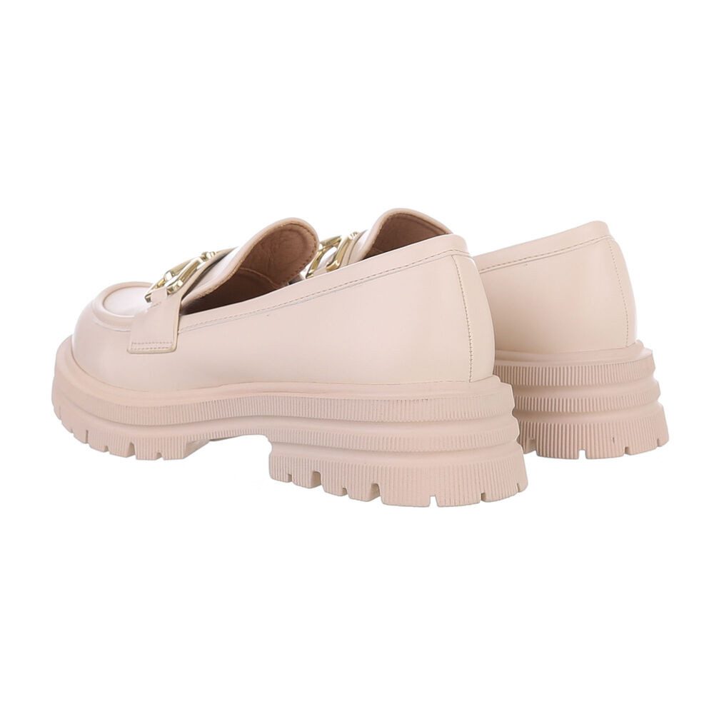 Ital-Design Damen Mokassins Freizeit Slipper (86016603) Blockabsatz Mokassins in Beige
