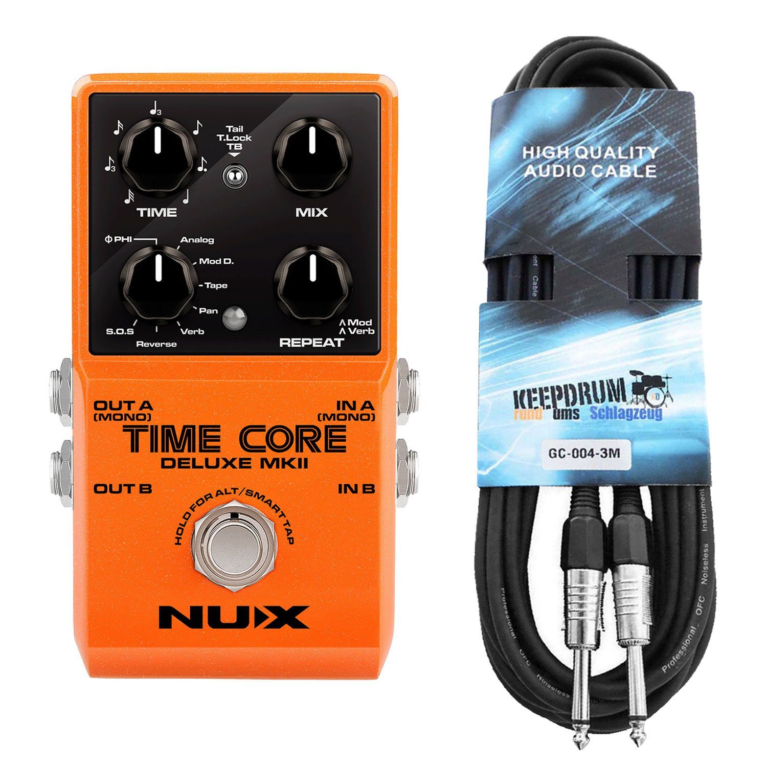 Nux E-Gitarre Time Core Deluxe MKII Delay Pedal, Hall-Effektgerät, mit  Klinkenkabel