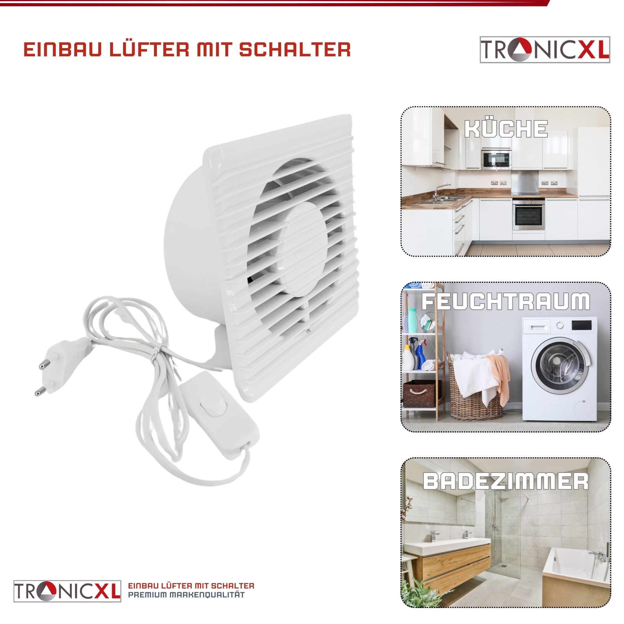TronicXL Wandventilator 100mm Bad-Lüfter Ventilator Wand Einbau Badlüfter Wandlüfter WC, Einbau Bad Küche Wand Feuchtraum – Bild 3 von 5