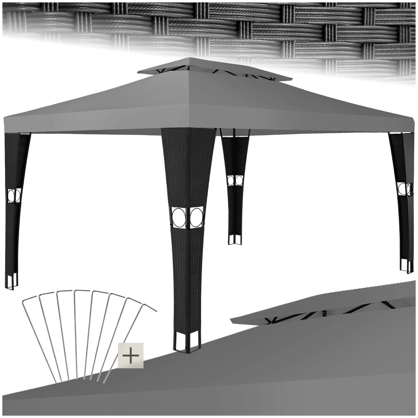 tectake Pavillon Rattan Gartenpavillon, mit 0 günstig online kaufen