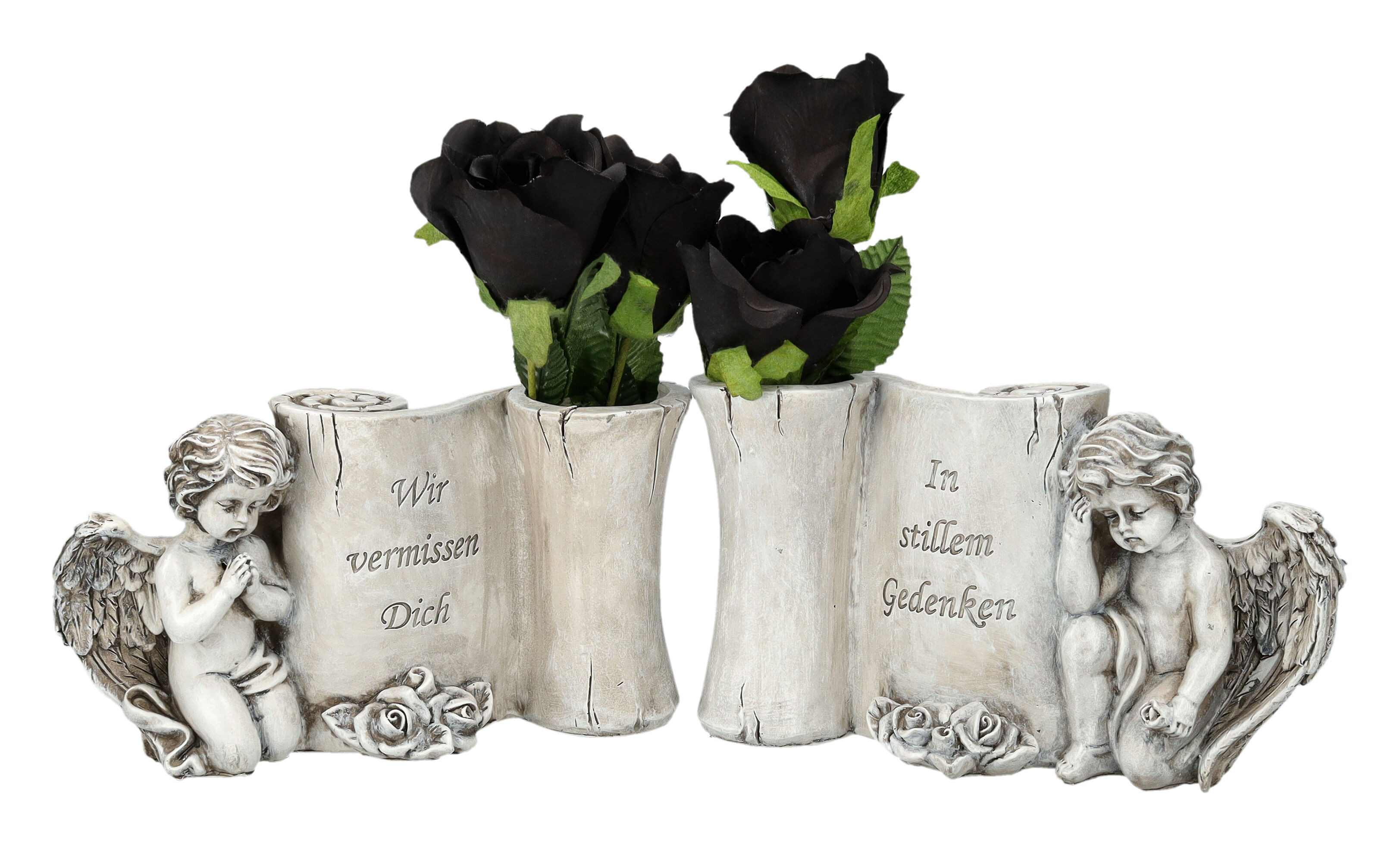 Figuren Shop GmbH Dekovase Grabengel Figuren Set mit Vase - Blumenvase Engel Grabdeko Dekofigur